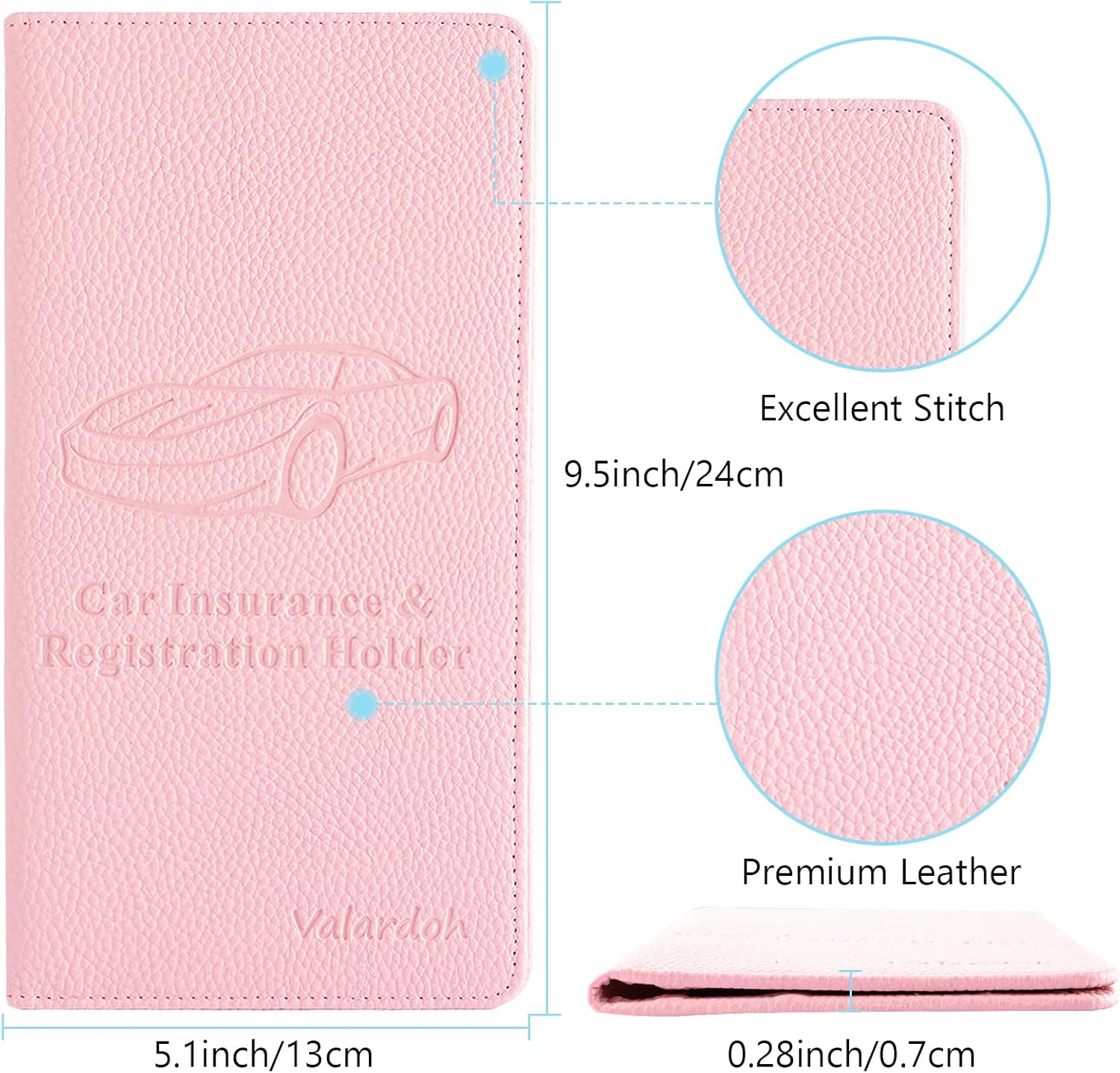Valardoh Premium Car Registration and Insurance Card Holder, Car Document Holder for Cards, Driver License & other Essential Documents (Pink) - Image 4
