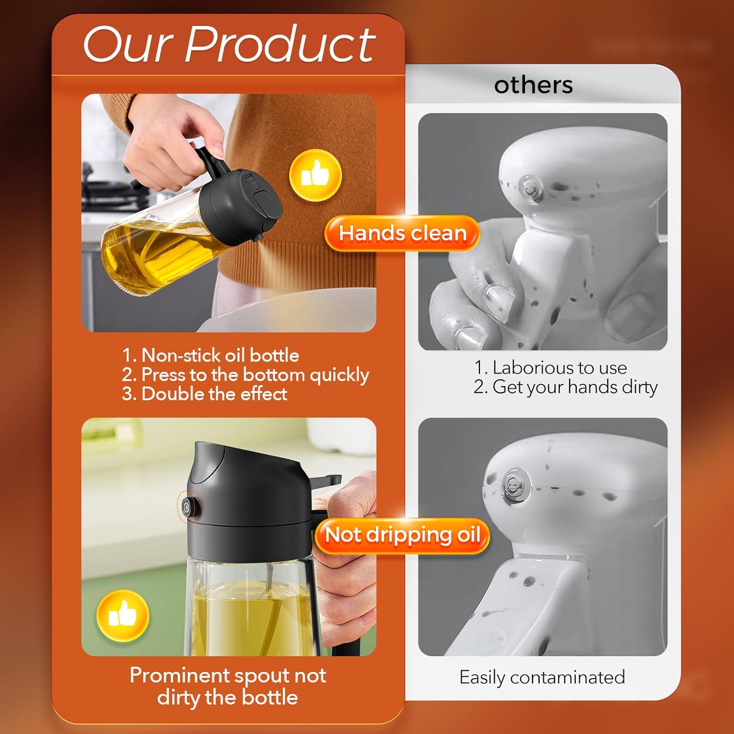 YARRAMATE 16oz/470ml Glass Olive Oil Sprayer for Cooking with Stickers, 2 in 1 Oil Dispenser for Kitchen Gadgets, Food Grade Premium Spray Bottle with Portion Control for Salad, Frying, BBQ (Black) - Image 6