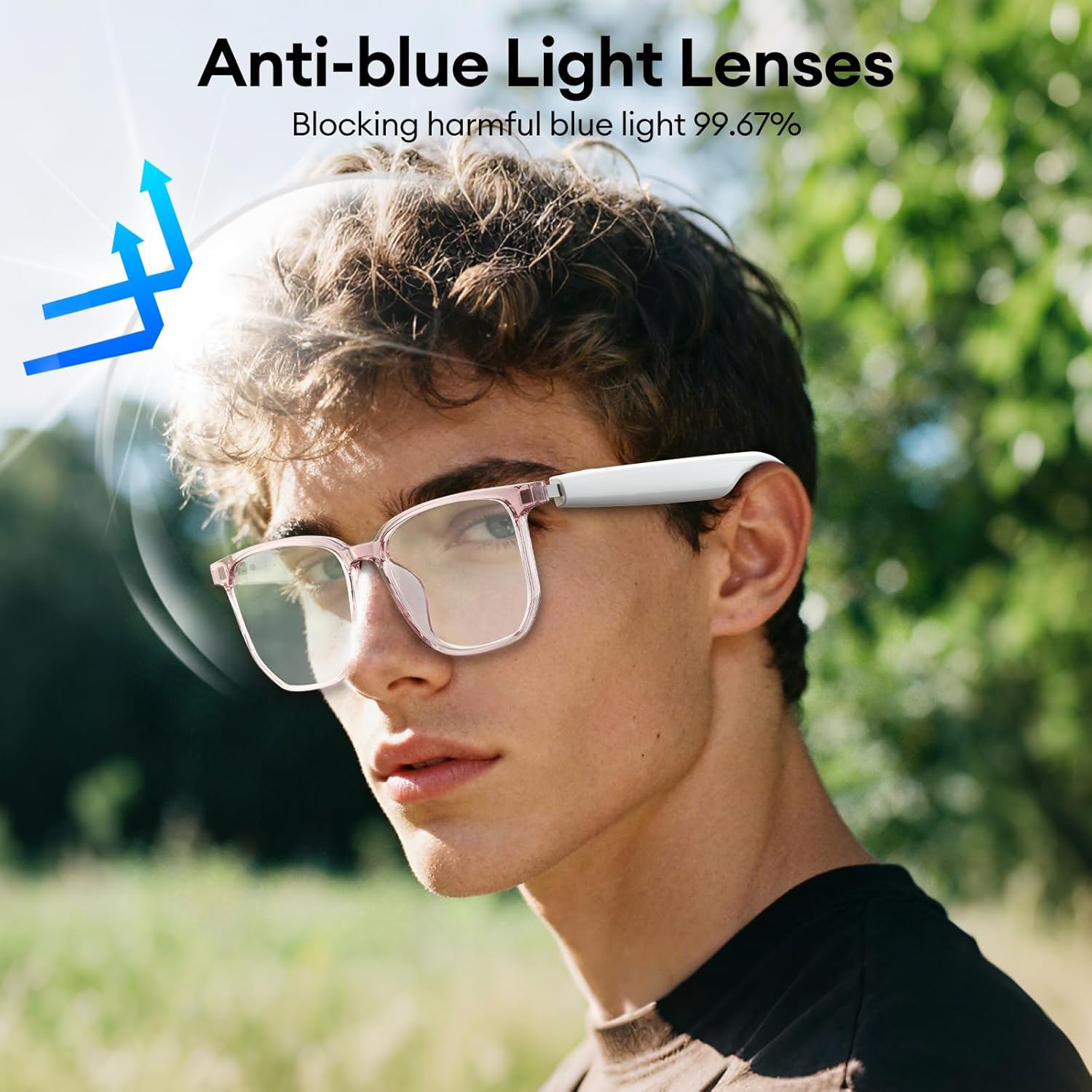 AI Smart Glasses, Bluetooth 5.4 Translation Glasses with 144 Language & Accents, Blue Light Filtering Lenses, Multifunctional Smart Glasses for Men Women, Travel Meeting Trade Business HY-C8 White - Image 6