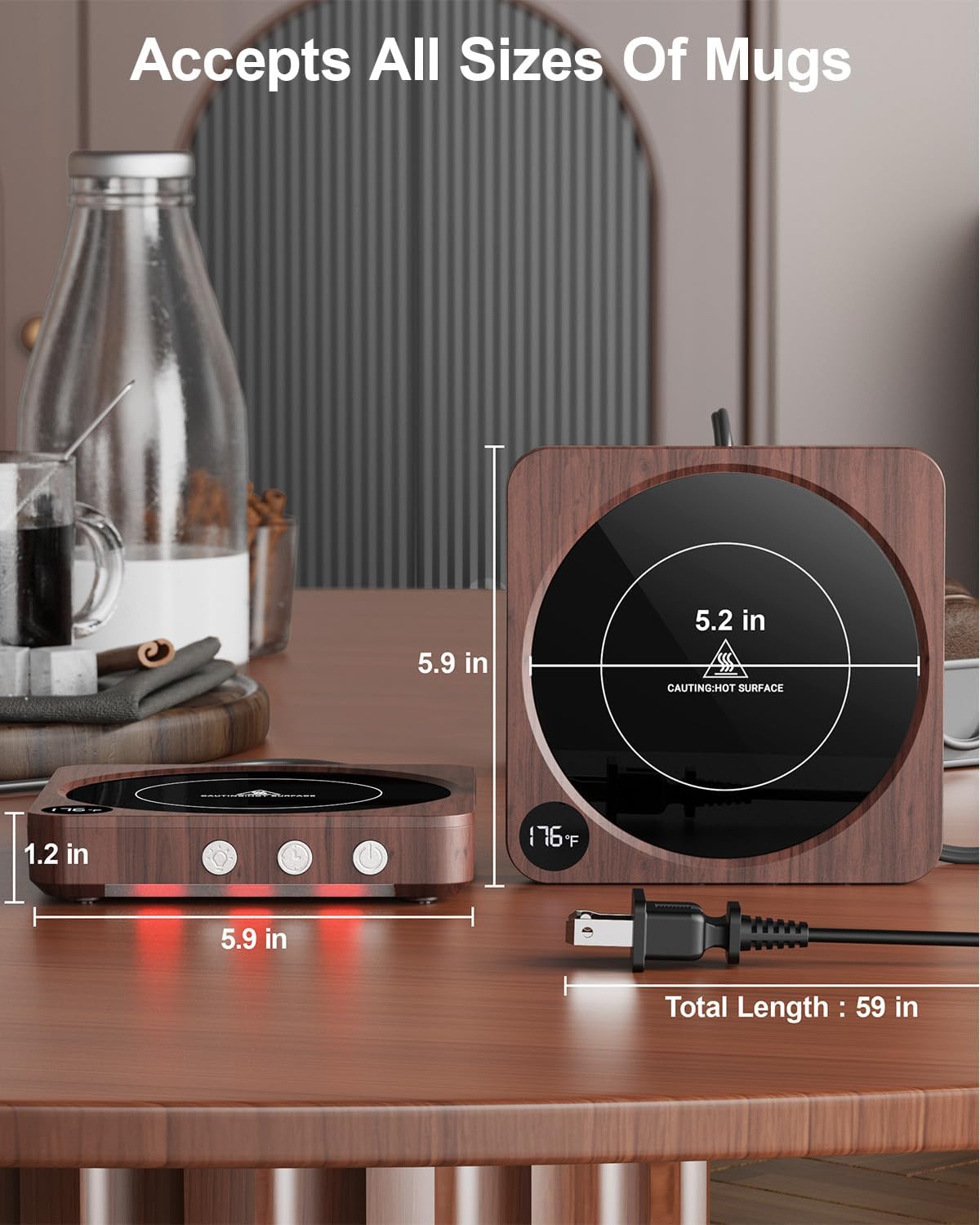 House Gem Mug Warmer - 36W Coffee Mug Warmer for Desk with Temperature Display, 2-12Hrs Auto Shut Off, Smart Candle Warmer - Ideal Coffee Gifts Accessories Keep Beverages Coffee Warmer (Wood) (Wood) - Image 6
