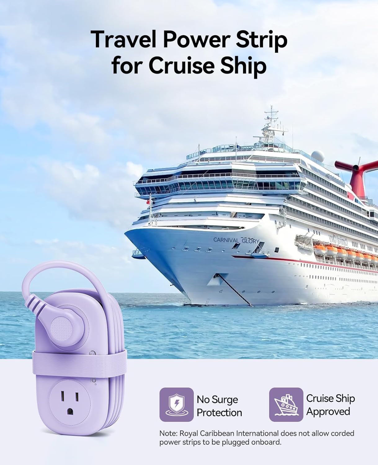 ORICO 4FT Purple Travel Power Strip with 4 AC Outlets, 2 USB-A Ports, and 1 USB-C Port, 45° Flat Plug Extension Cord with Non Surge Protector for Travel/Home/Dorm/Office-AP3 - Image 7