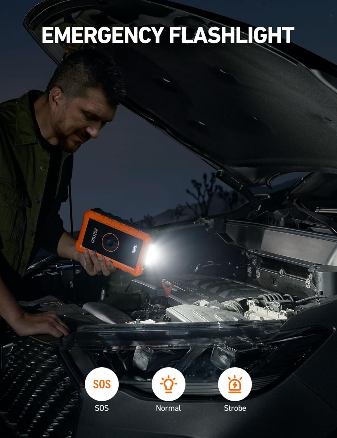 AstroAI S8 Air Jump Starter with Air Compressor, 3000A Peak Car Battery Jump Starter Portable (9.0 Gas/6.5L Diesel) with 150PSI Cordless Auto-Shutoff Tire Inflator, 12V Battery Charger Booster(Orange) - Image 8