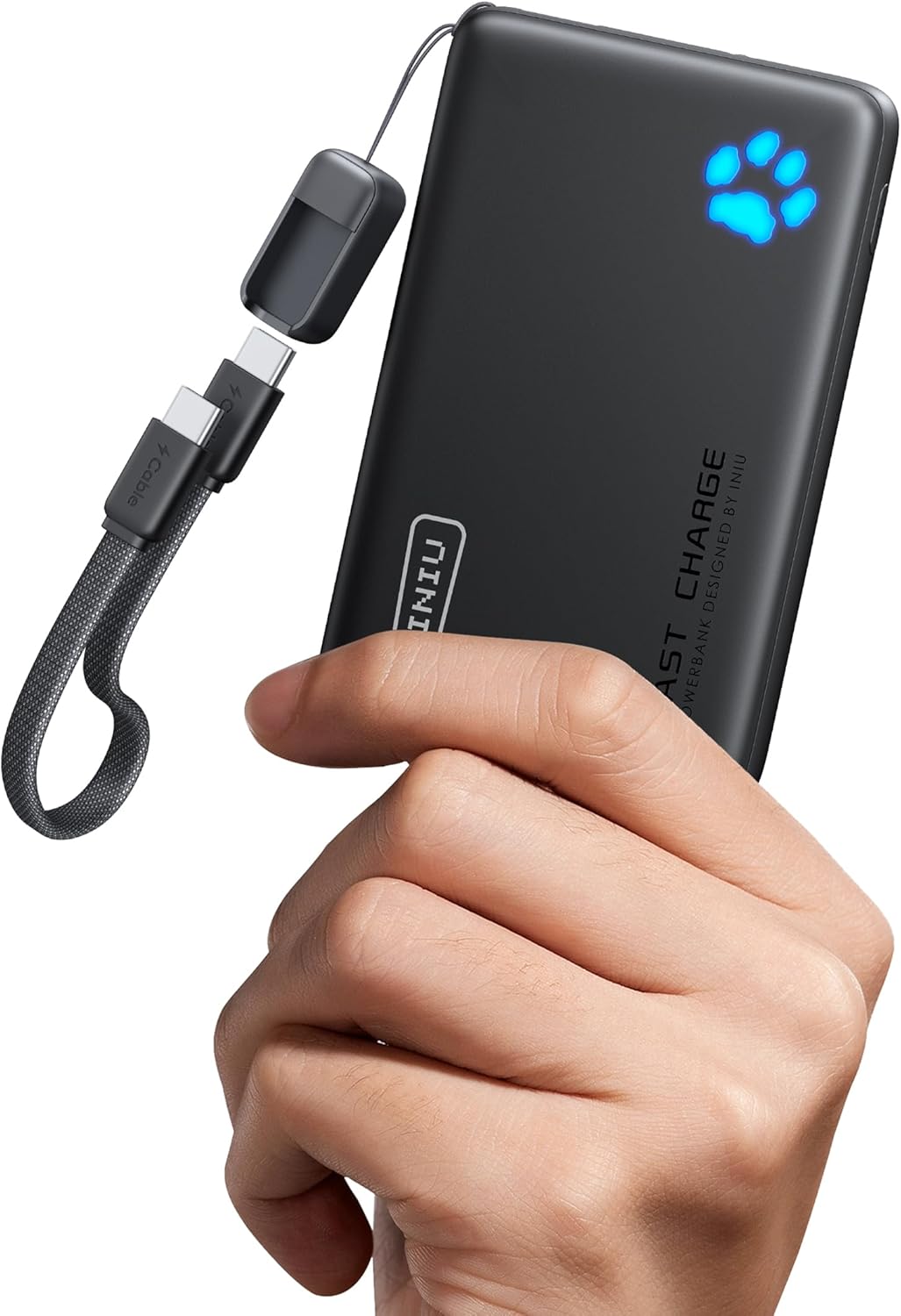 INIU Portable Charger, Smaller & Lighter 45W Fast Charging with Attached USB C Cable, Flight-Safe 10000mAh PD Power Bank Battery Pack, Travel Phone Powerbank for iPhone 17 16 15 Samsung S25 Google etc