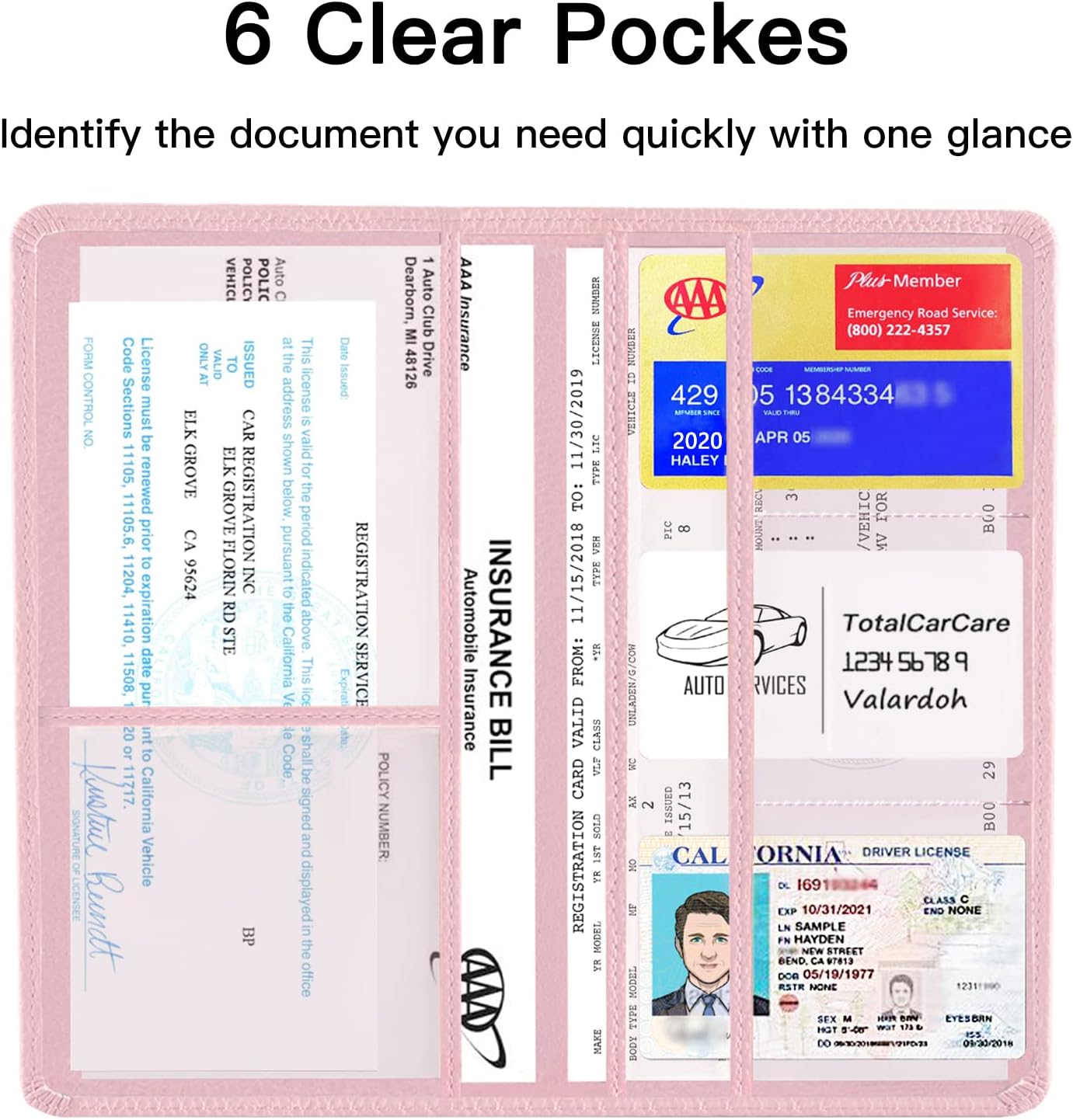 Valardoh Premium Car Registration and Insurance Card Holder, Car Document Holder for Cards, Driver License & other Essential Documents (Pink) - Image 3