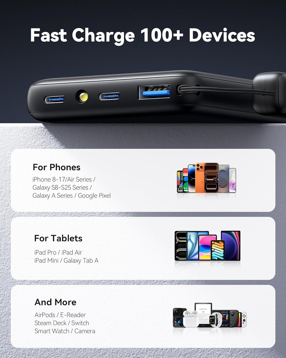 INIU Portable Charger, Smaller & Lighter 45W Fast Charging with Attached USB C Cable, Flight-Safe 10000mAh PD Power Bank Battery Pack, Travel Phone Powerbank for iPhone 17 16 15 Samsung S25 Google etc - Image 6