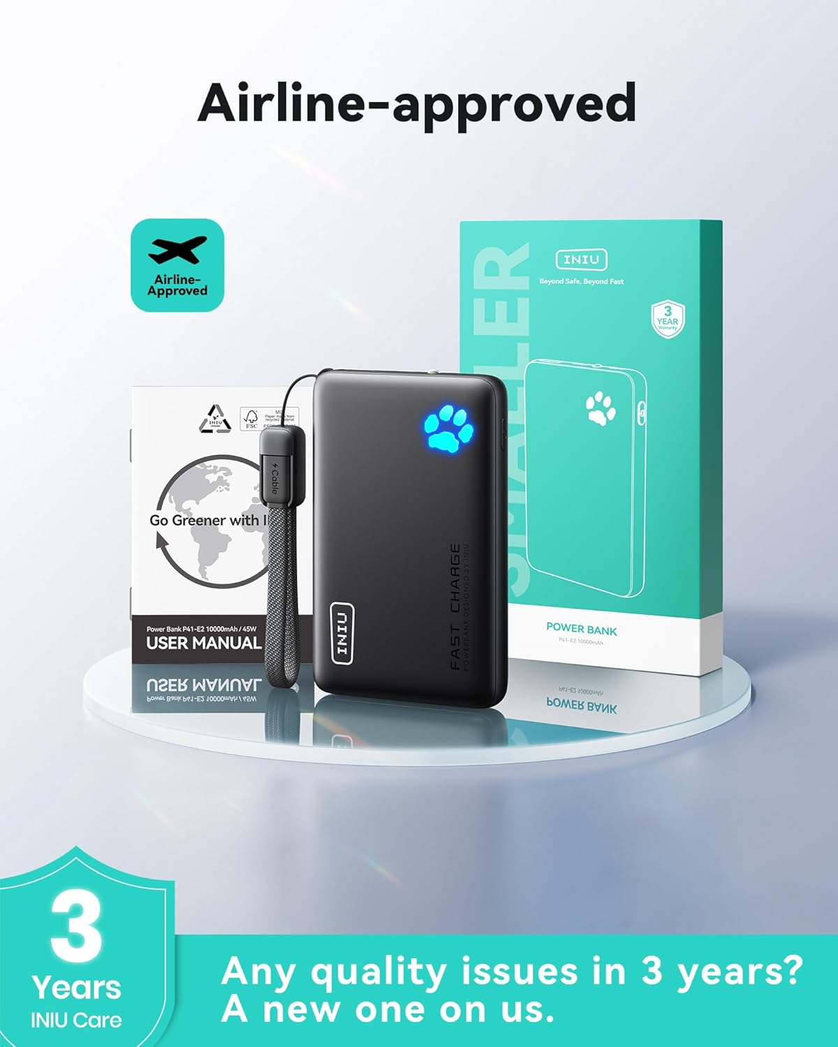 INIU Portable Charger, Smaller & Lighter 45W Fast Charging with Attached USB C Cable, Flight-Safe 10000mAh PD Power Bank Battery Pack, Travel Phone Powerbank for iPhone 17 16 15 Samsung S25 Google etc - Image 7