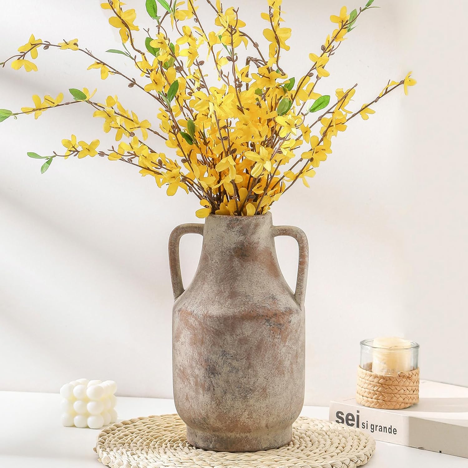 Mitt&Ditt Ceramic Flower Vase with Handles, 11 inch Tall Vase for Centerpieces, Large Decorative Terracotta Vases, Farmhouse Rustic Vases for Home Decor, Living Room, Table, Neutral - Image 5