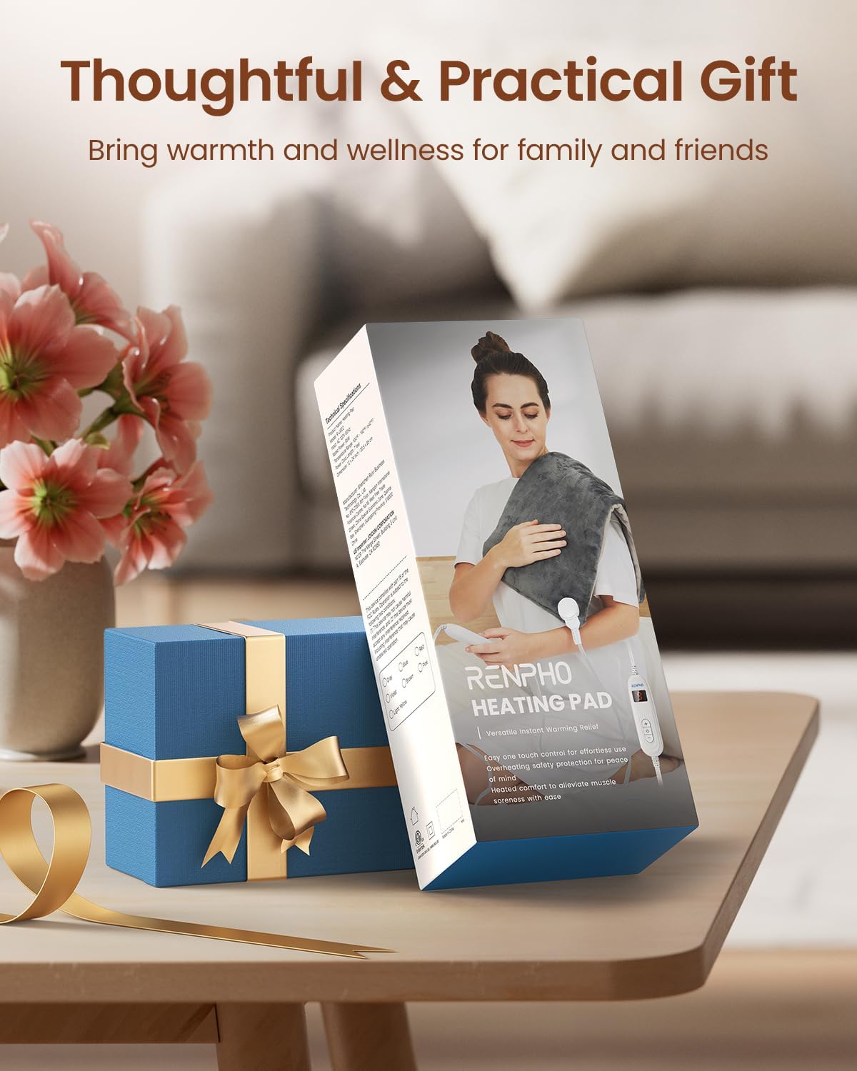 RENPHO Heating Pad for Back Pain & Period Cramps, FSA Eligible & HSA Store, Mothers Day Gifts & Birthday Gifts for Women Men,12" x24‘’ Electric Heat Pad for Neck and Shoulder, ETL Certified, Gray - Image 9