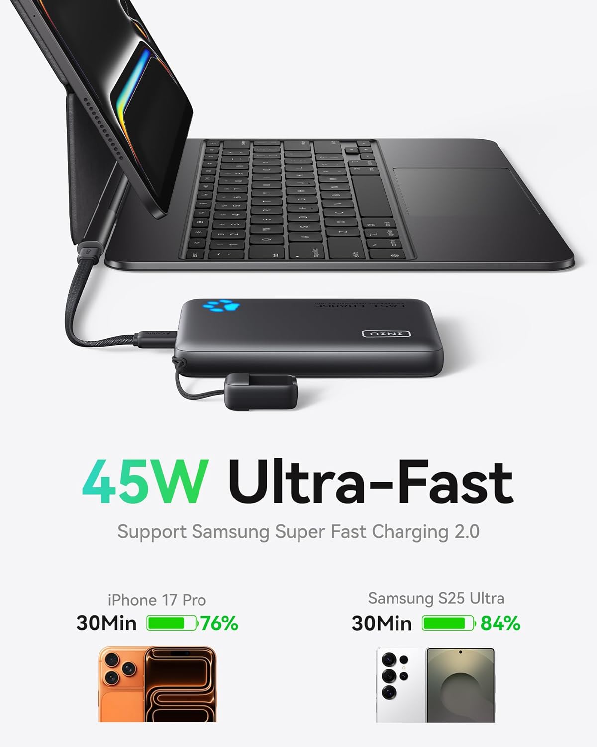 INIU Portable Charger, Smaller & Lighter 45W Fast Charging with Attached USB C Cable, Flight-Safe 10000mAh PD Power Bank Battery Pack, Travel Phone Powerbank for iPhone 17 16 15 Samsung S25 Google etc - Image 9