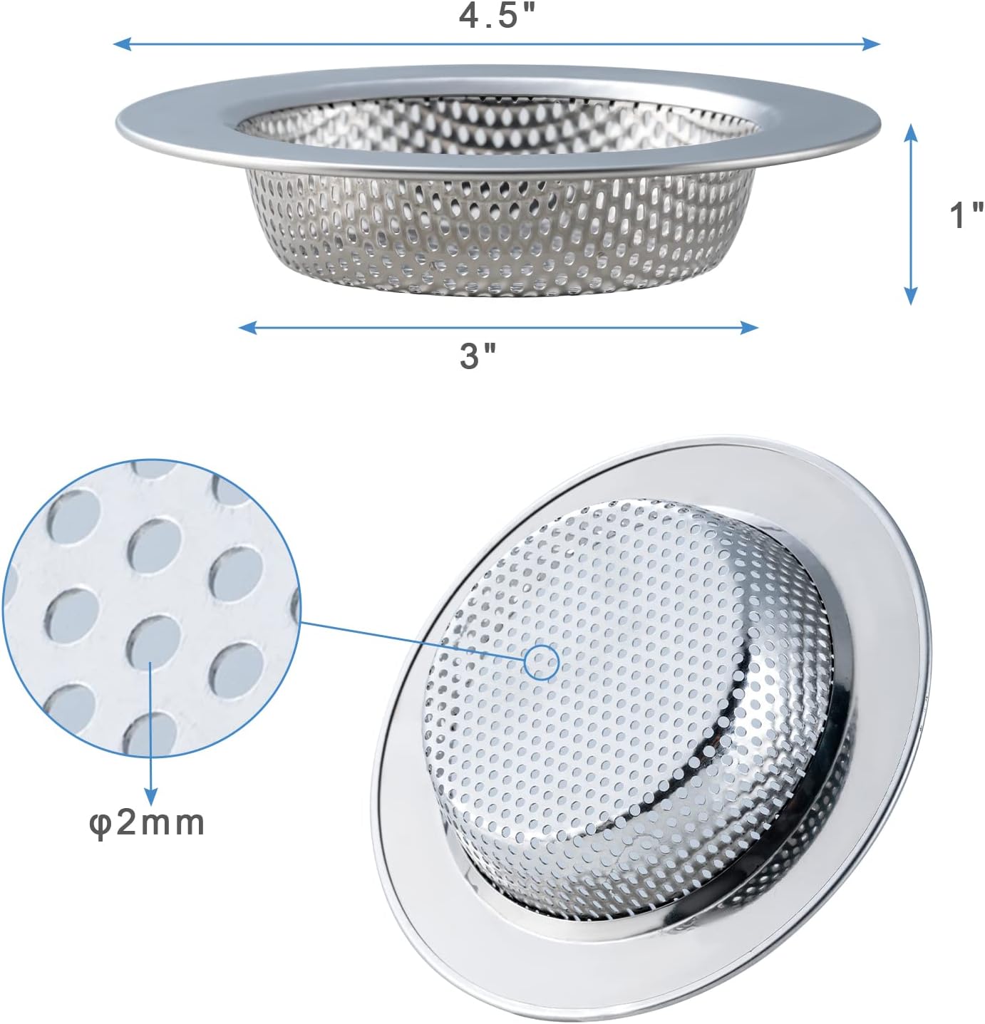 Honmein 2 Pcs Sink Strainer for Most Kitchen Sink Drain Basket, Upgraded Double-Layer Safe Design Kitchen Sink Strainer (Outer Diameter 4.5 Inch) - Image 4