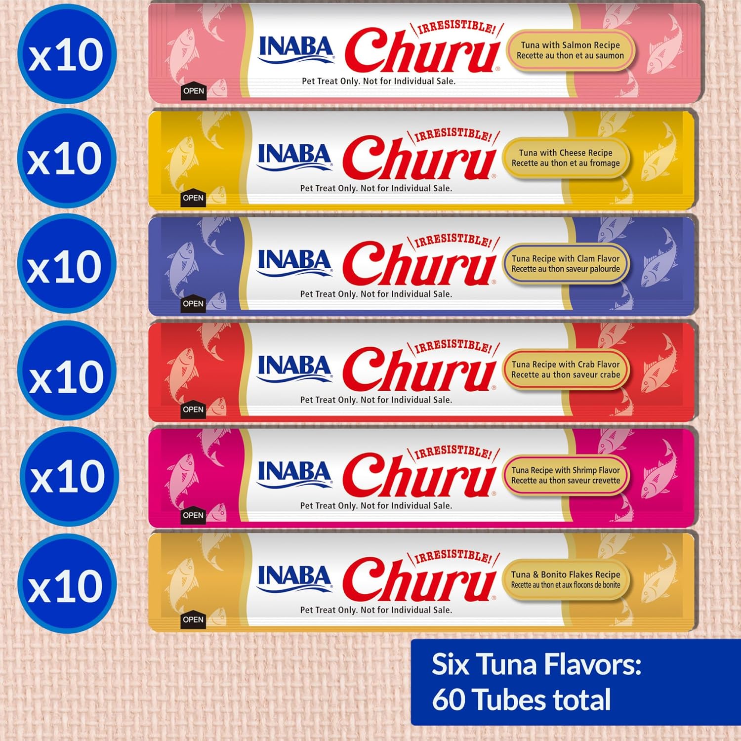 INABA Churu Cat Treats, Grain-Free, Lickable, Squeezable Creamy Purée Cat Treat/Topper, 60 Servings, Tuna Variety Box - Image 6