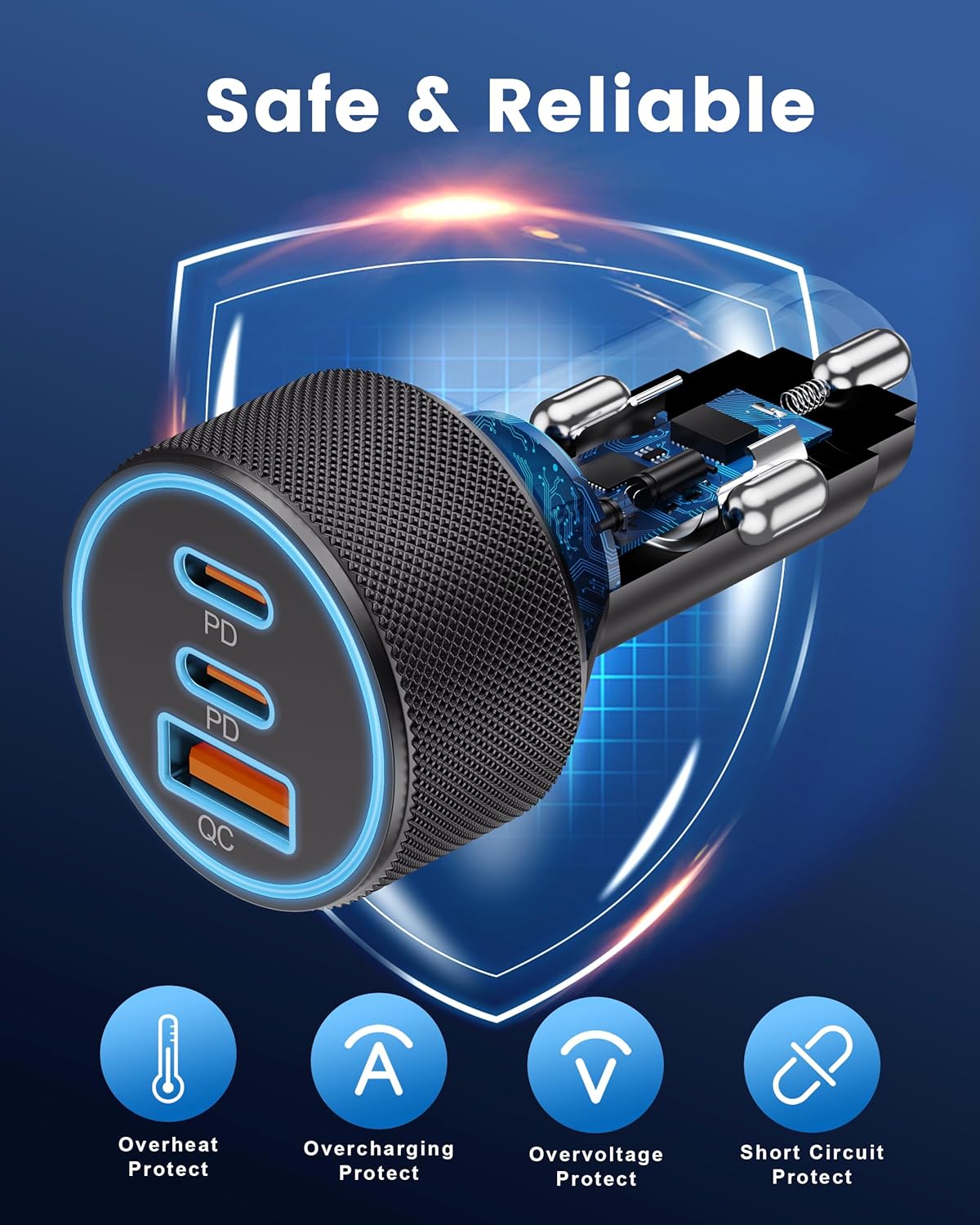 USB C Car Charger, 3-Port 67W Dual USB-C & USB-A Car Power Adapter PD/QC Fast Charging Cigarette Lighter for iPhone 17/16/15/14/13/12/11 Pro Max, iPad, Samsung Galaxy S25 S24/S23/S22, Pixel, Android - Image 4