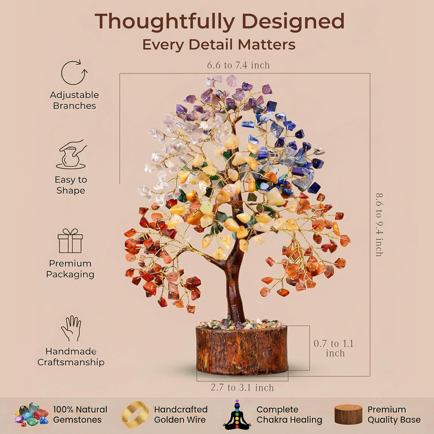 Chakra Tree of Life Birthday Gifts for Women, Mom, Sister, Friends, Handmade Healing Crystal Tree Bring Money, Positivity & Good Luck, Boho Home, Room and Office Desk Decor, Unique Gifts for Mother - Image 2