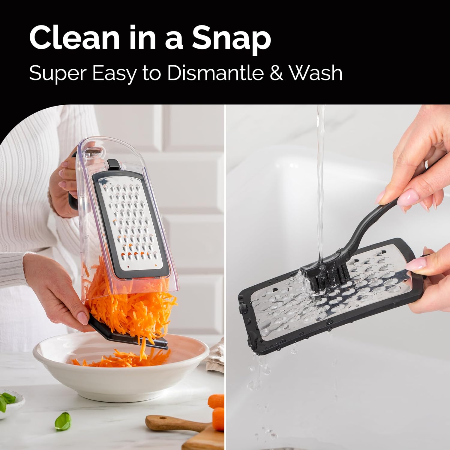 Cheese Grater with Garlic Crusher- Box Grater Vegetable Shredder with 3 Stainless Steel Blades - Graters for Kitchen- Cheese Graters with Handle - Garlic Mincer Tool and Vegetable Peeler - Image 7