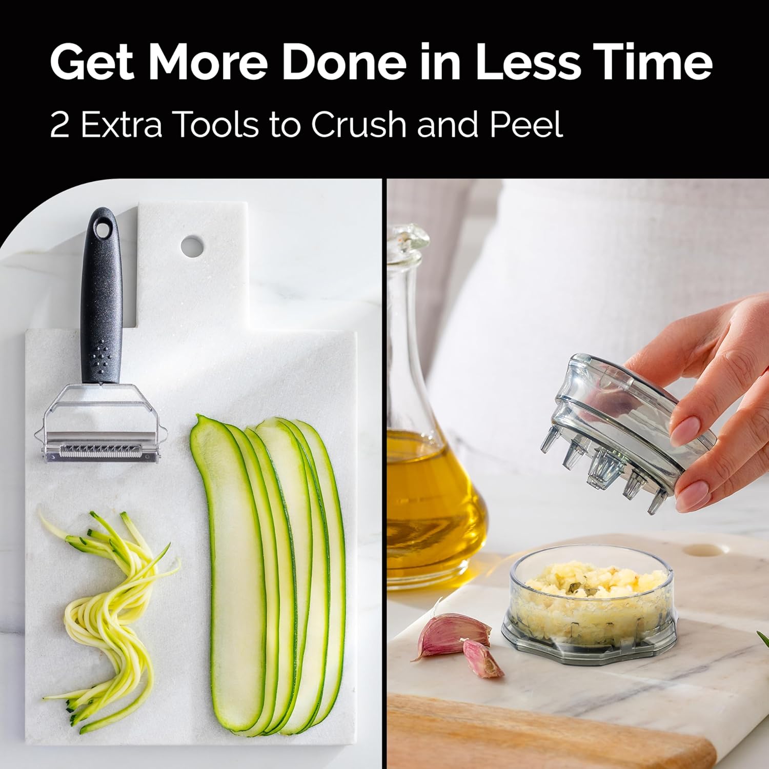 Cheese Grater with Garlic Crusher- Box Grater Vegetable Shredder with 3 Stainless Steel Blades - Graters for Kitchen- Cheese Graters with Handle - Garlic Mincer Tool and Vegetable Peeler - Image 3