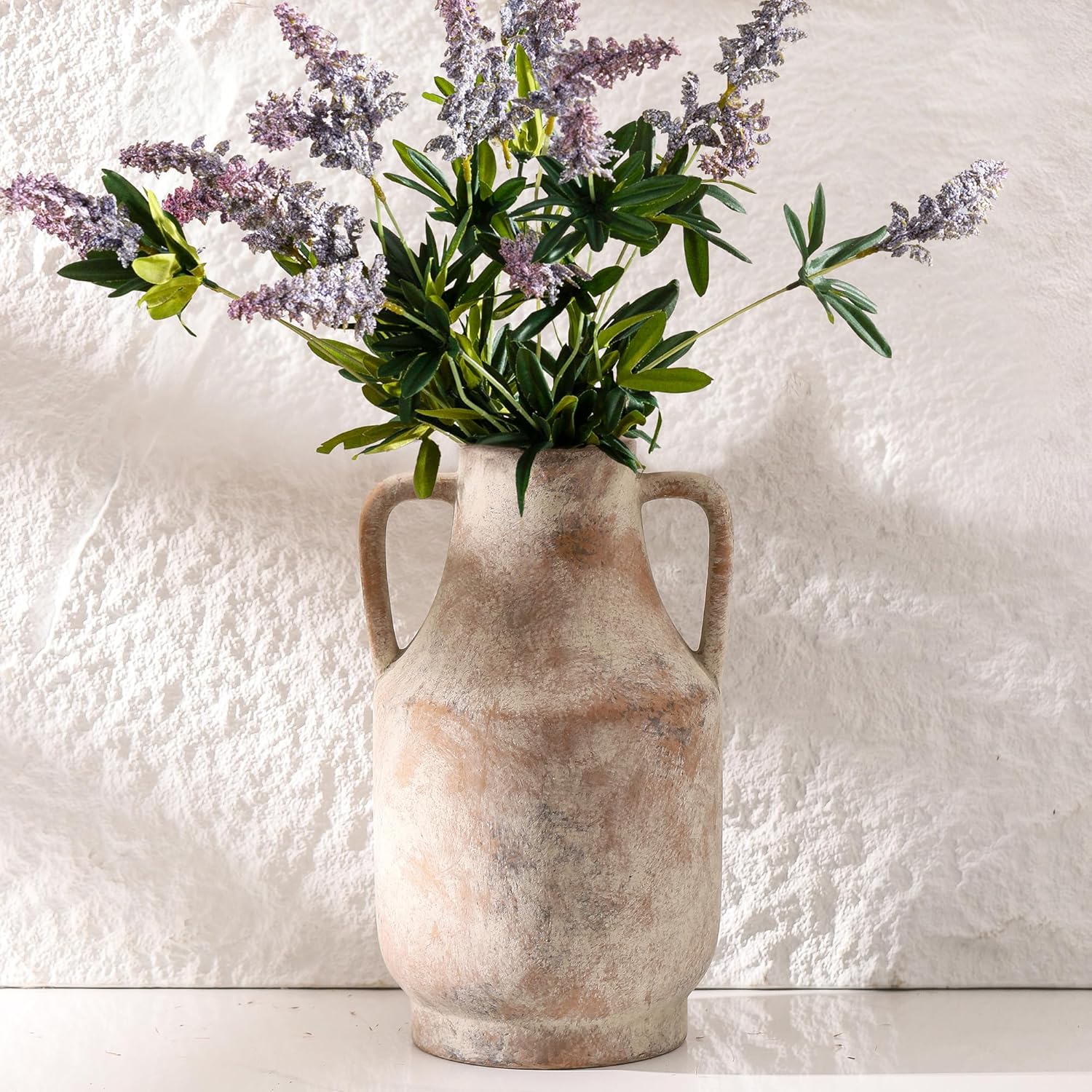 Mitt&Ditt Ceramic Flower Vase with Handles, 11 inch Tall Vase for Centerpieces, Large Decorative Terracotta Vases, Farmhouse Rustic Vases for Home Decor, Living Room, Table, Neutral - Image 4