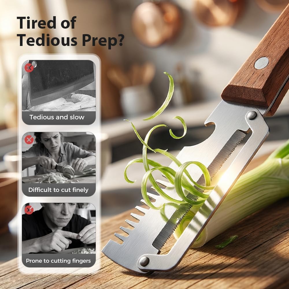 2026New Multi-functional Vegetable Peeler, Ktchen Multi-function Stainless Steel Thickened Fruit Peeler Knife with Wooden Handle, 3-1,Suitable for Peeling Fruits and Shredding Scallions (1PCS) - Image 3