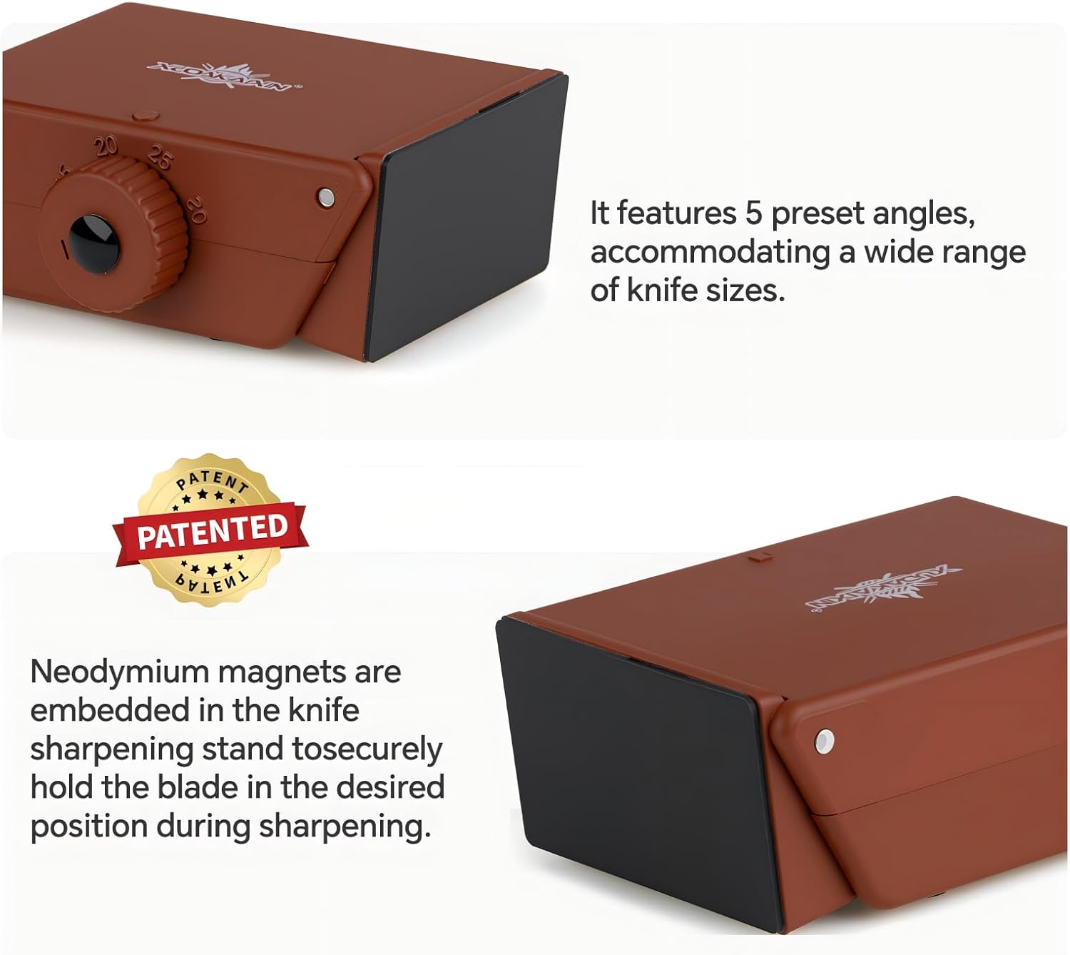 The Innovative Knife Sharpener - Patented Multi-Angle Premium Rolling Knife Sharpener with Extra Replacement Head for Chef's, Fruit, and All Steel Knives (Brown) - Image 4