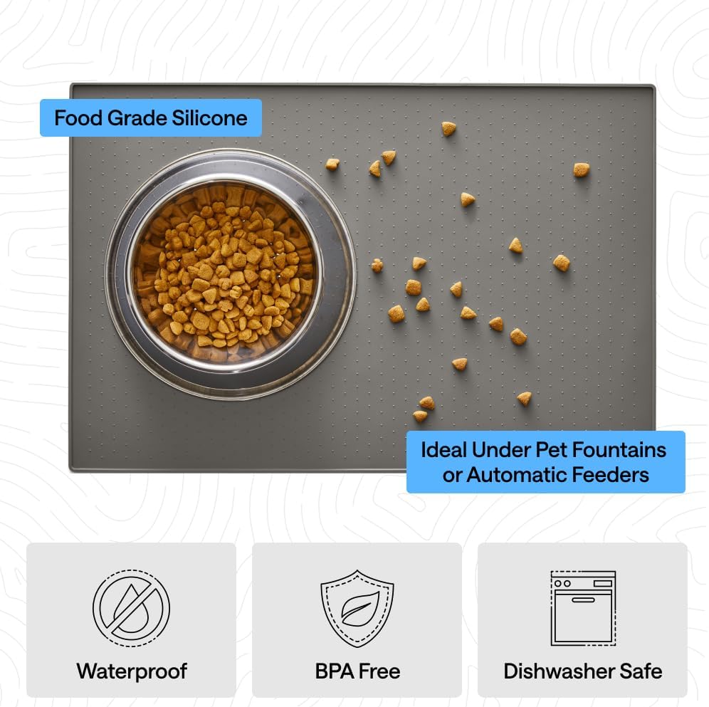 GORILLA GRIP 100% Waterproof Raised Edge BPA Free Silicone Pet Feeding Mat, Dog Cat Food Mats Contain Spills Protects Floors, Placemats for Cats and Dogs Water Bowl, 18.5x11.5, Gray - Image 5