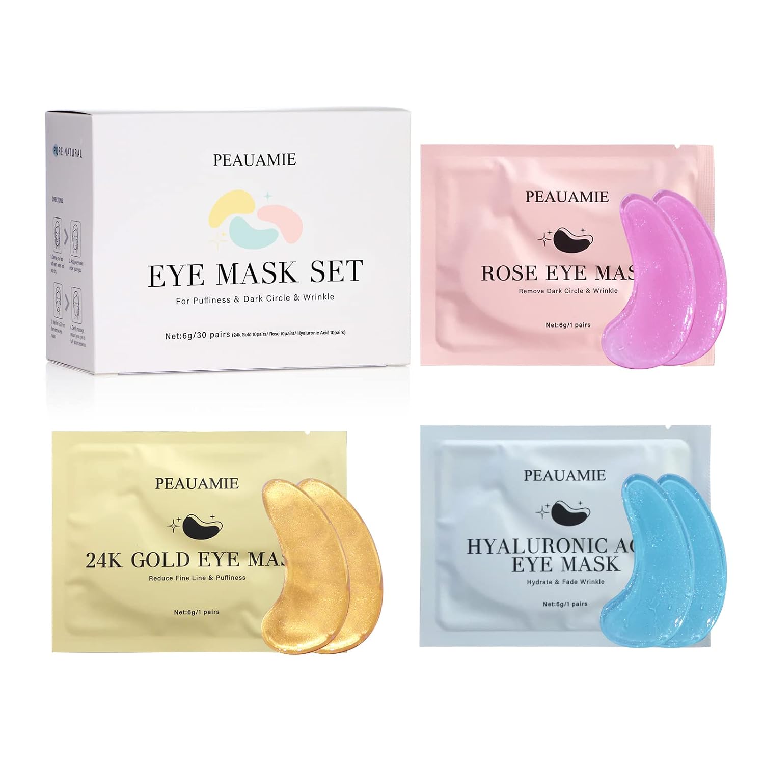 PEAUAMIE Under Eye Patches Gold and Hyaluronic Acid for puffy eyes,Rose Eye Masks for Dark Circles and Puffiness skin care Smooth Wrinkles products 30 Pairs - Image 5
