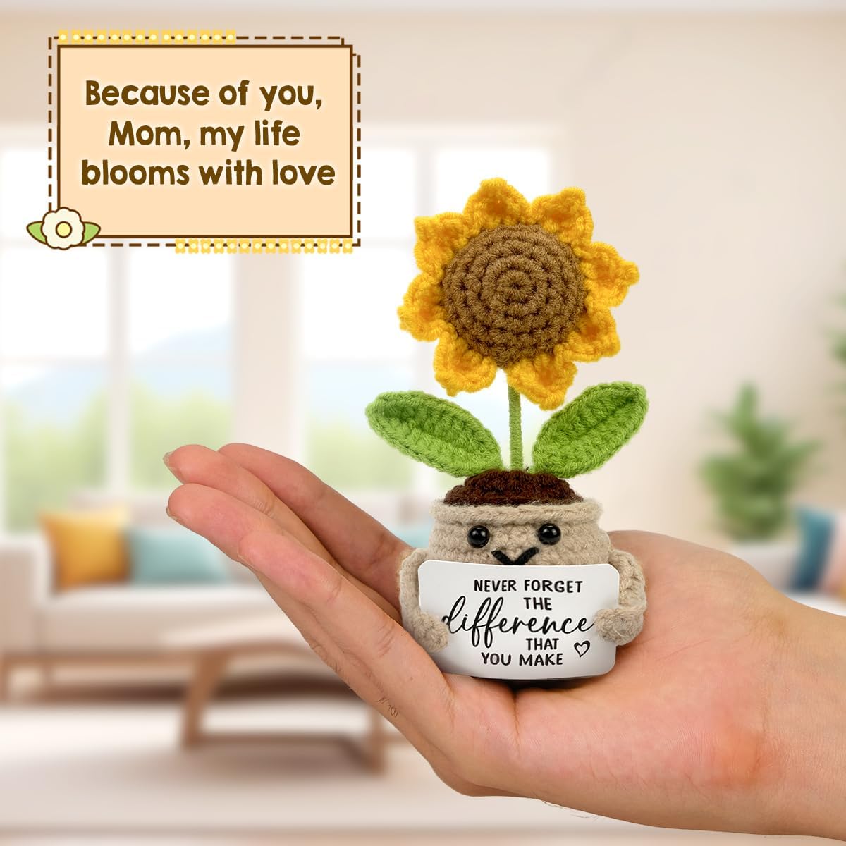 Tiny Detalles Birthday Gifts for Women - Mini Positive Crochet Sunflower, Unique Teacher Appreciation Gifts, Thank You Gifts for Women, Nurse, Friends, Coworker and Sunflower Decor - Image 5