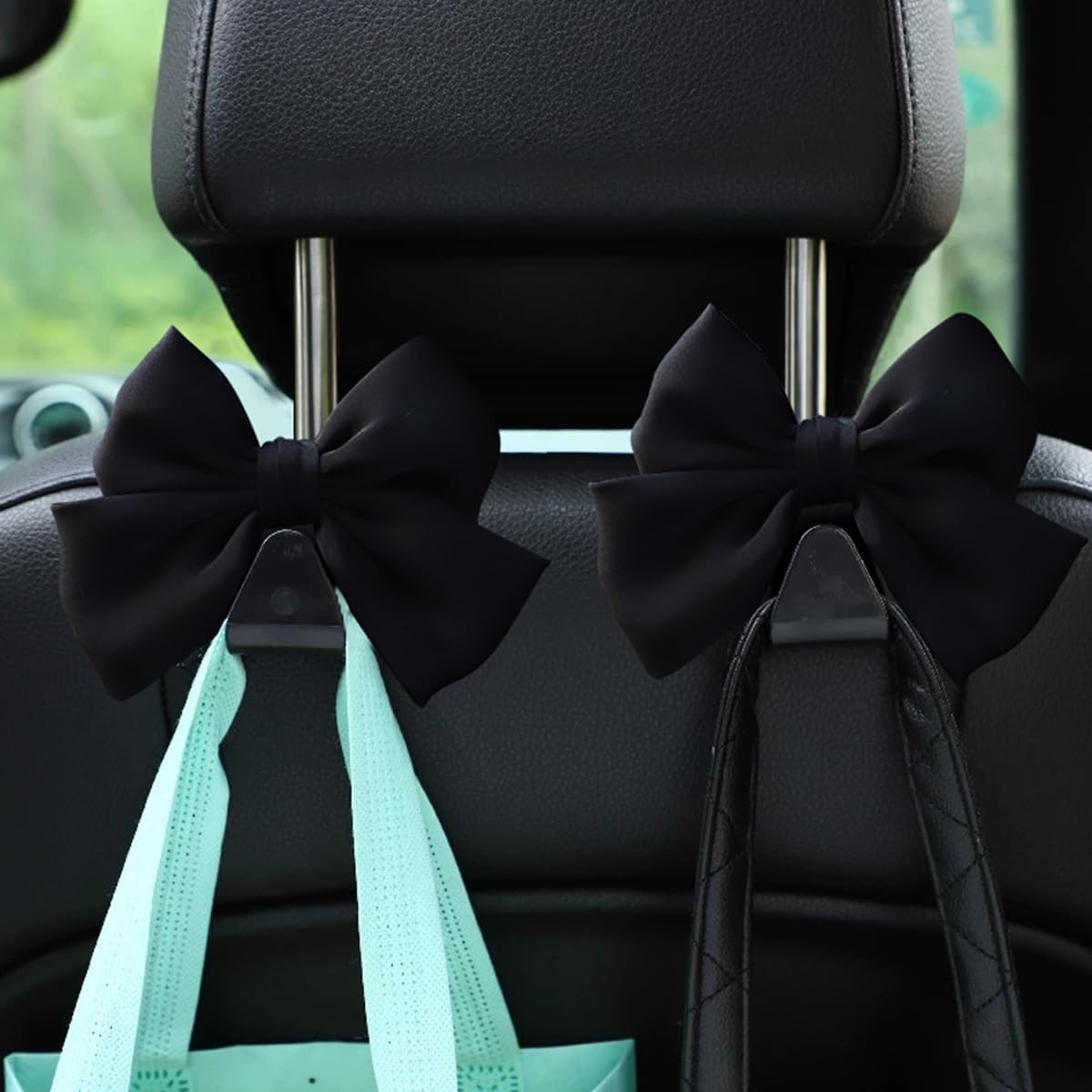 Mandark 2PCS Car Seat Headrest Hooks, Cute Bow Vehicle Hooks for Purses and Bags, Automotive Purse Hook Hanger Interior Decoration Accessories, Universal for SUV, Sedan, Truck (Black Line) - Image 6