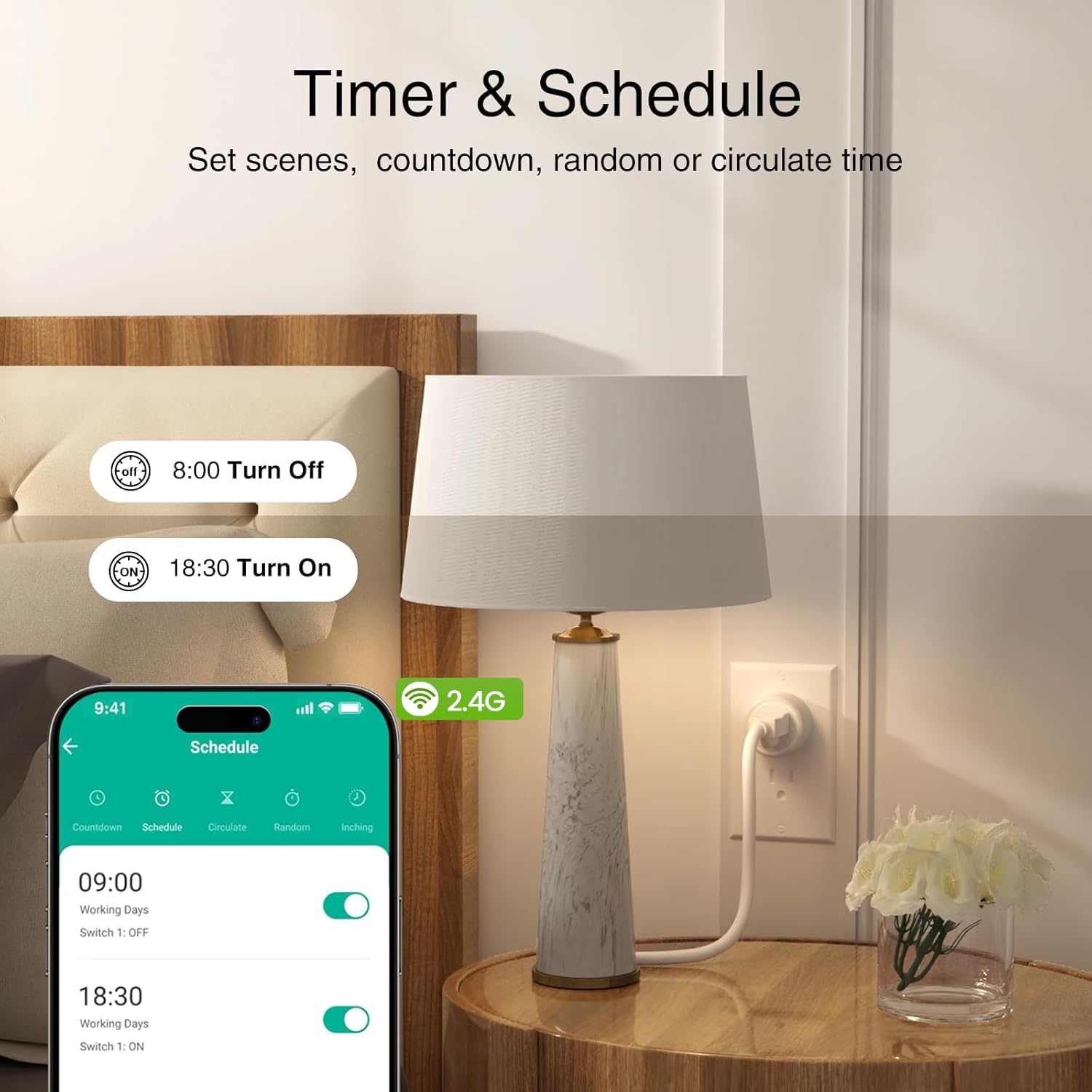 GHome Smart Plug, WiFi Smart Plugs Work with Alexa and Google Home, Smart Outlet Timer with APP Remote Control, 2.4GHz Wi-Fi Only, No Hub Required, ETL FCC Listed, White - Image 5