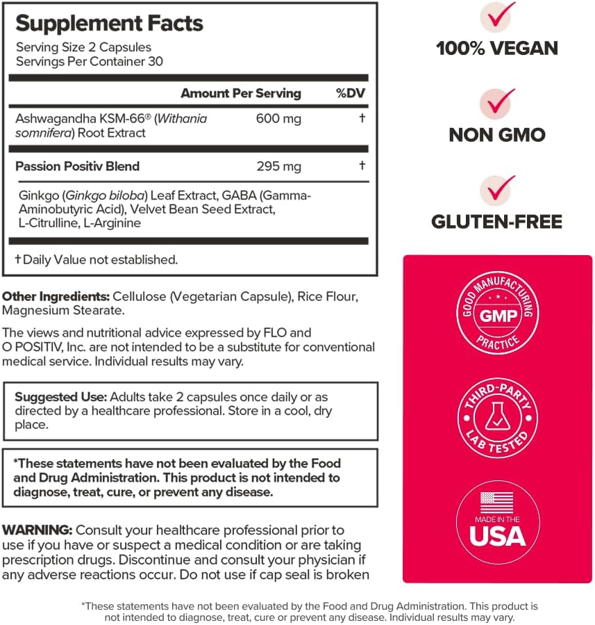 O Positiv URO Vaginal Moisture & Mood – Formulated to Support Vaginal Moisture, Mood & Relaxation – with KSM-66® Ashwagandha, Ginkgo Biloba, Mucuna pruriens, and GABA – 30 Servings - Image 5