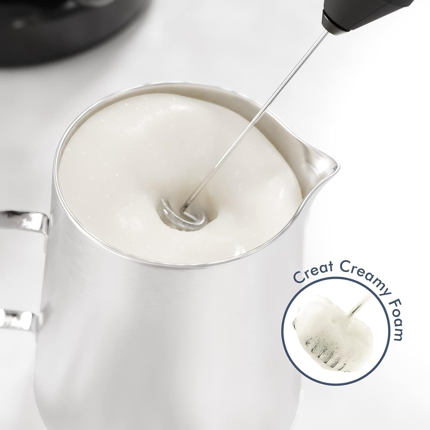Powerful Milk Frother Wand - Mini Handheld Milk Frother with Stainless Steel Whisk - Battery-Powered Drink Mixer for Coffee, Lattes, Cappuccinos, Matcha - Coffee Enthusiasts Gift - Black - Image 2