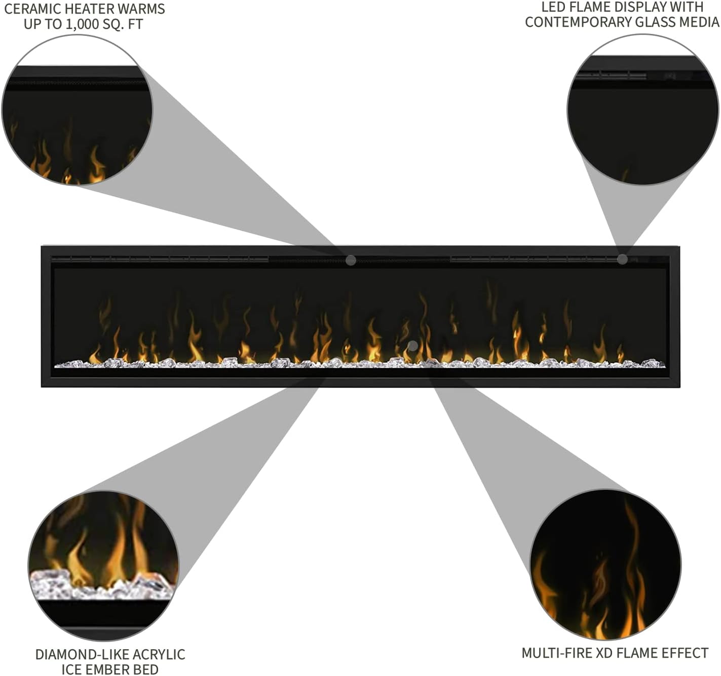 Dimplex IgniteXL 74" Built-in Linear Electric Fireplace (Model: XLF74), 8530/5118 BTU, 240/120 Volt, 2500/1500 Watt, Black - Image 3