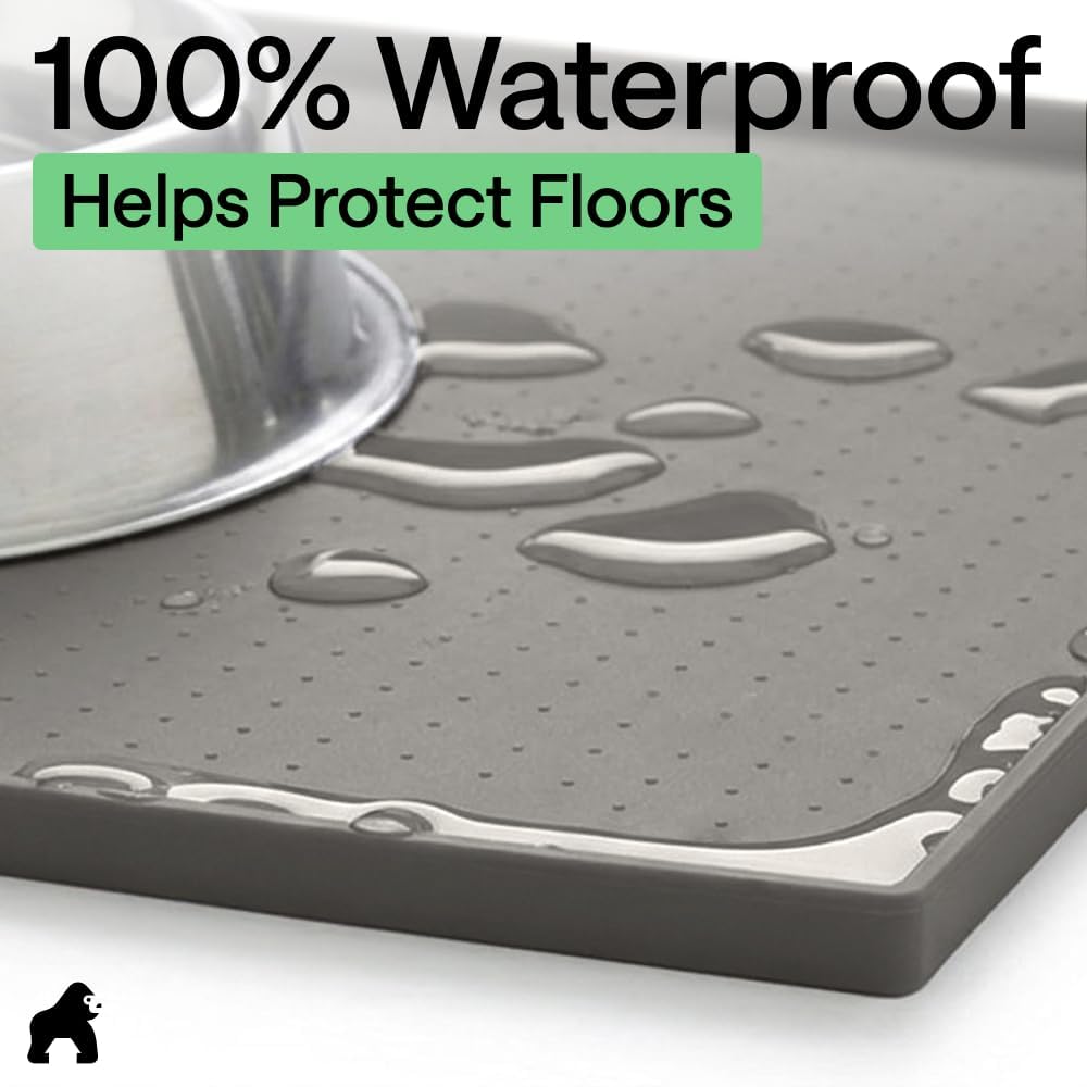 GORILLA GRIP 100% Waterproof Raised Edge BPA Free Silicone Pet Feeding Mat, Dog Cat Food Mats Contain Spills Protects Floors, Placemats for Cats and Dogs Water Bowl, 18.5x11.5, Gray - Image 4