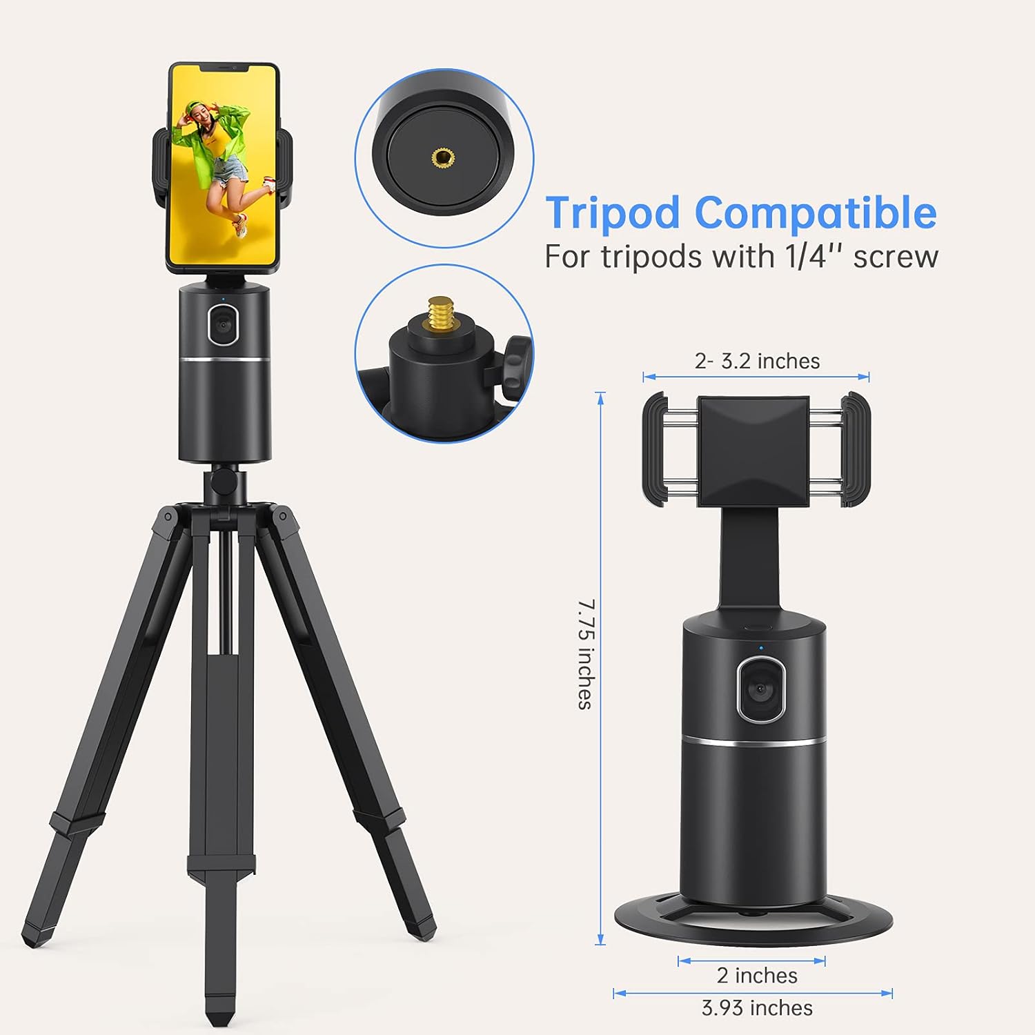 camrola Auto Face Tracking Phone Holder, No App Required, 360° Rotation Face Body Phone Tracking Tripod Smart Shooting Camera Mount for Live Vlog Streaming Video, Rechargeable Battery-Black - Image 6