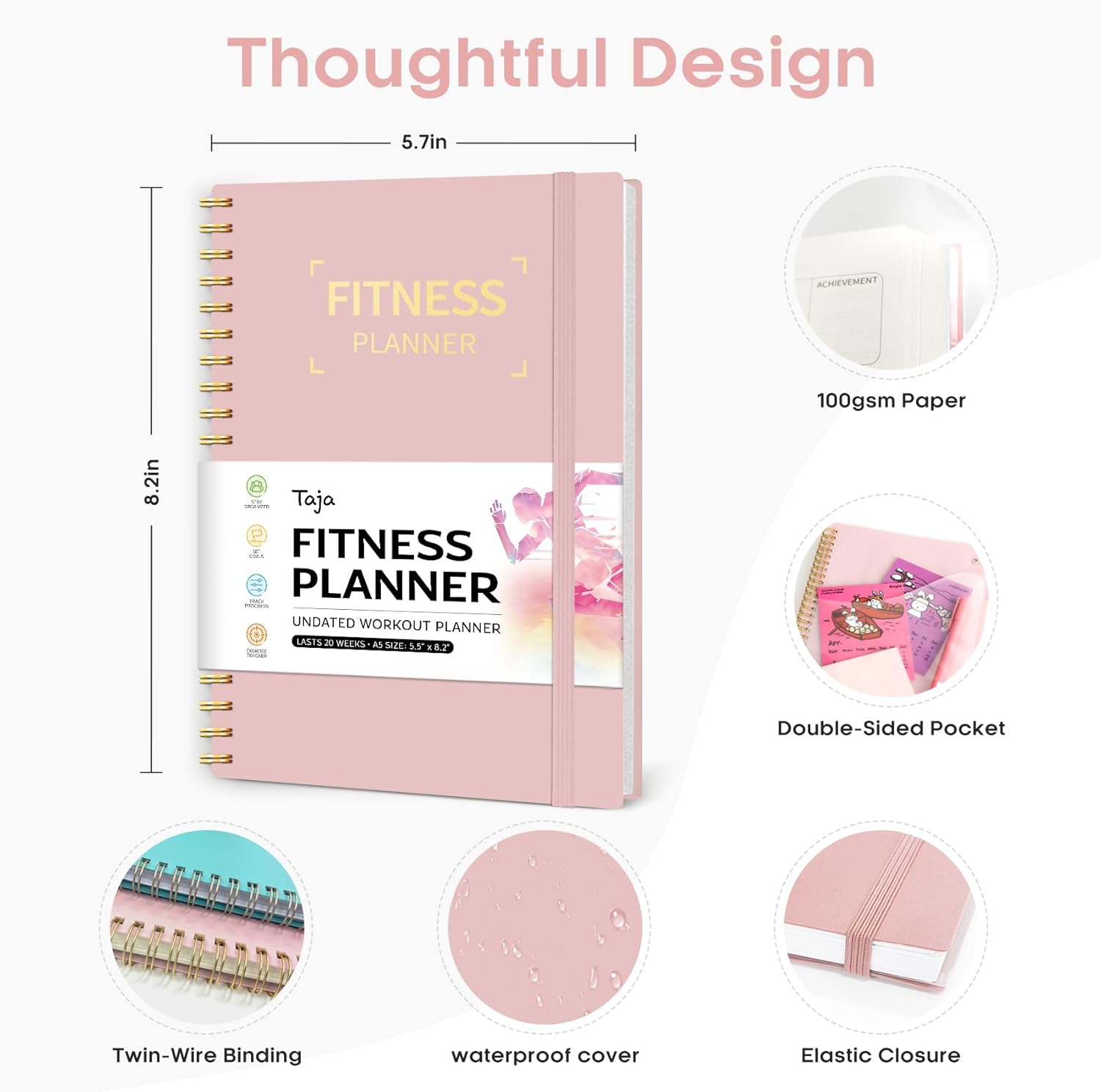 Fitness Workout Journal for Women & Men, A5(5.5" x 8.2") Workout Log Book Planner for Tracking, Progress, and Achieving Your Wellness Goals-Pink - Image 6