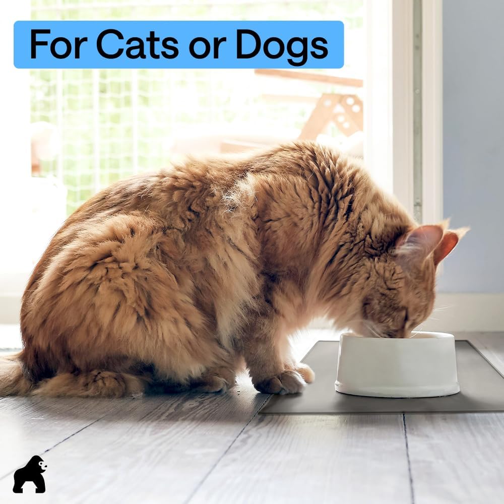 GORILLA GRIP 100% Waterproof Raised Edge BPA Free Silicone Pet Feeding Mat, Dog Cat Food Mats Contain Spills Protects Floors, Placemats for Cats and Dogs Water Bowl, 18.5x11.5, Gray - Image 9
