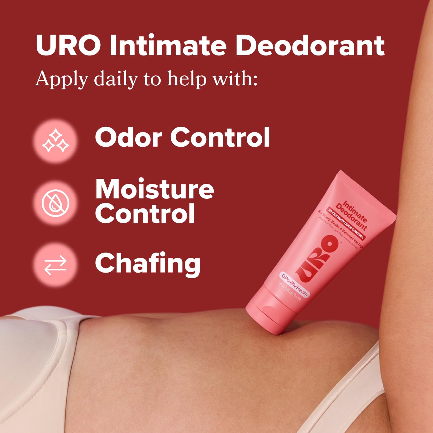 URO Intimate Whole Body Deodorant Cream – Dermatologist Tested, Hypoallergenic, Non-irritating, Aluminum Free, Unscented, Dries Clear – Odor & Moisture Control, Anti-Chafing – 3 Oz Tube (Pack of 1) - Image 2