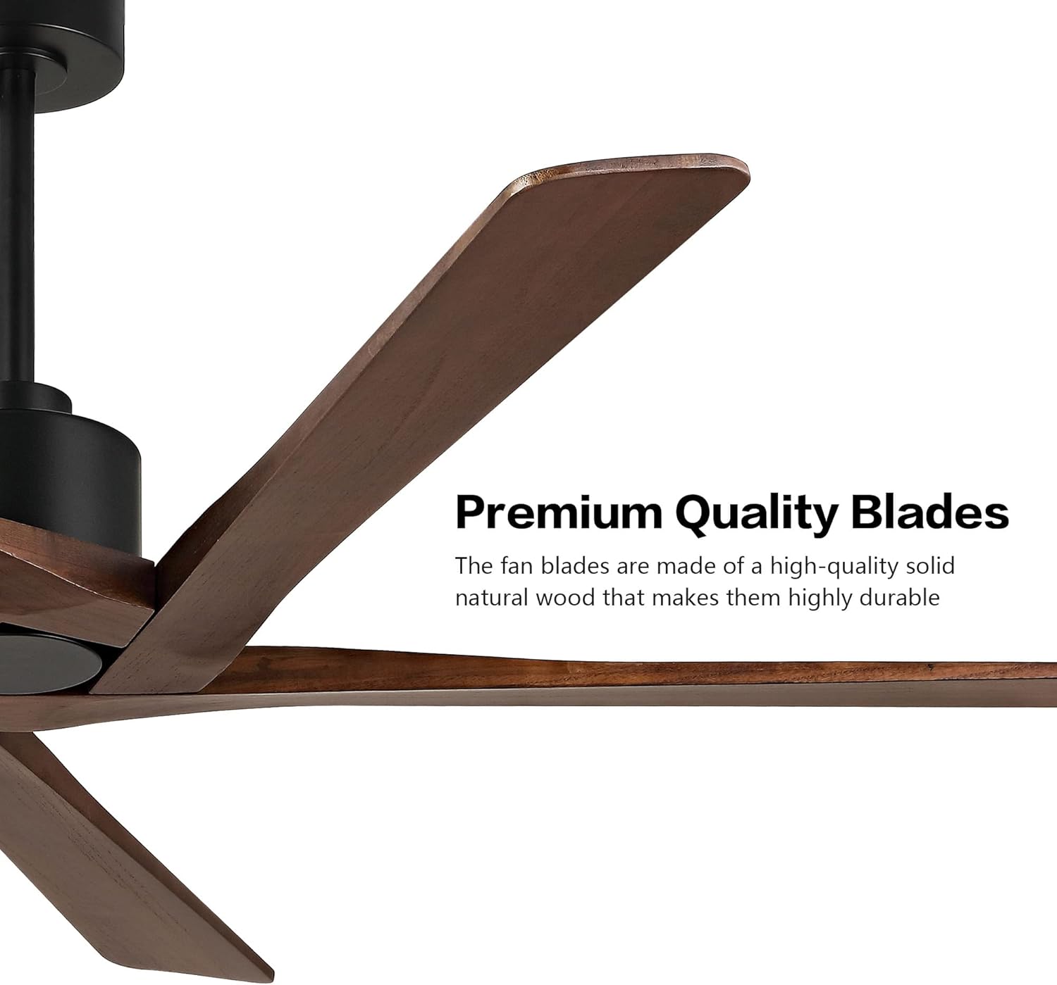 WINGBO 64 Inch DC Ceiling Fan without Lights, 5 Reversible Carved Solid Wood Blades, 6-Speed Noiseless DC Motor, Ceiling Fan No Light with Remote, Matte Black Finish with Walnut Blades, ETL Listed - Image 5