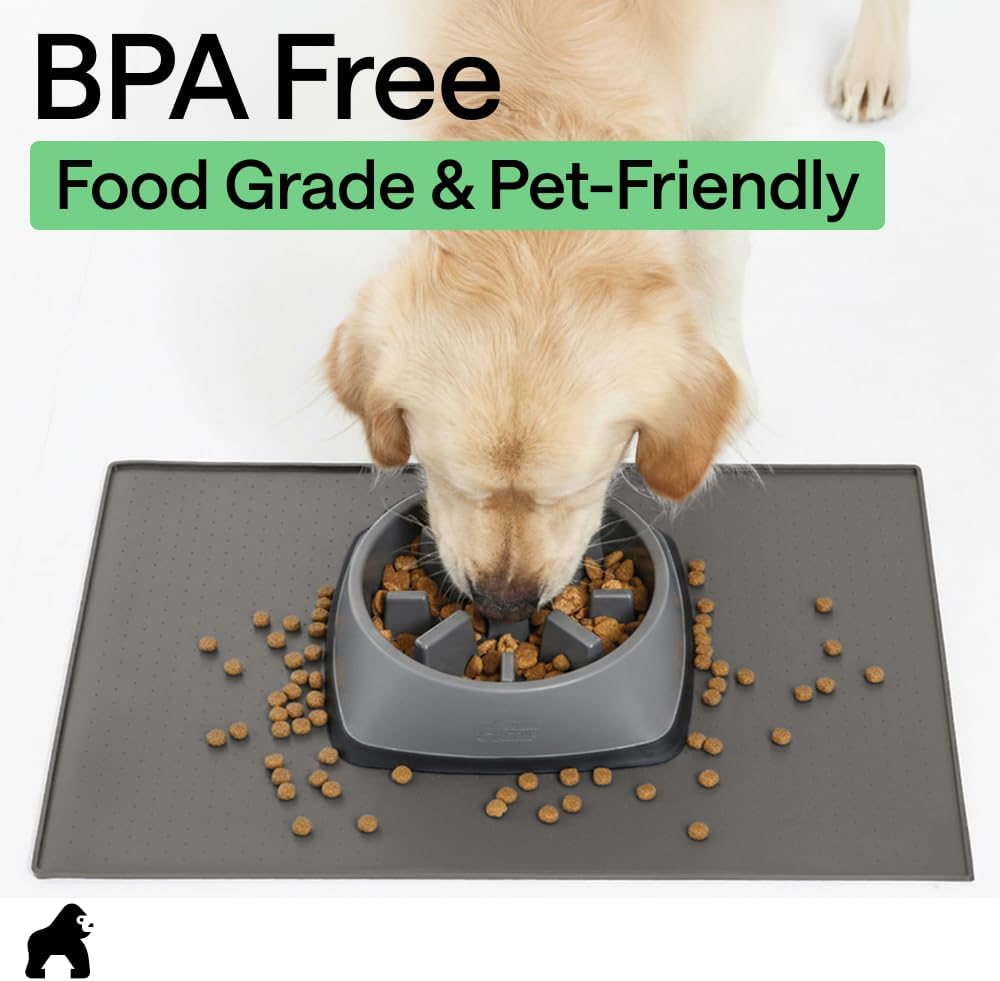GORILLA GRIP 100% Waterproof Raised Edge BPA Free Silicone Pet Feeding Mat, Dog Cat Food Mats Contain Spills Protects Floors, Placemats for Cats and Dogs Water Bowl, 18.5x11.5, Gray - Image 8