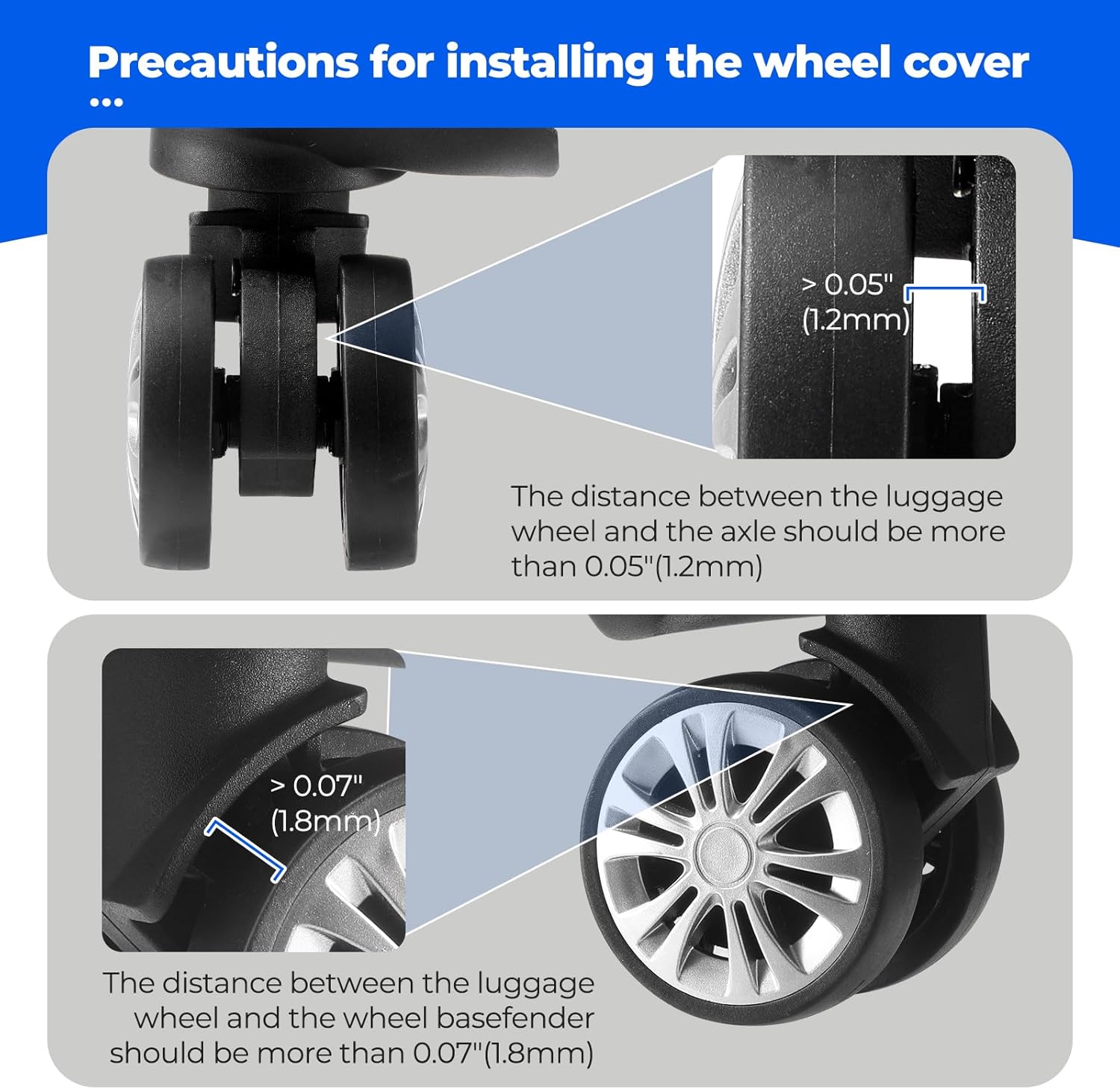 8 Pcs Upgrade Luggage Wheel Covers, Carry On Luggage Suitcases,Wear-Resistant, Anti-Noise, Silicone Wheel Protective Covers for 2-2.4" Spinner Wheel,Essential Travel Accessories (Blue) - Image 7