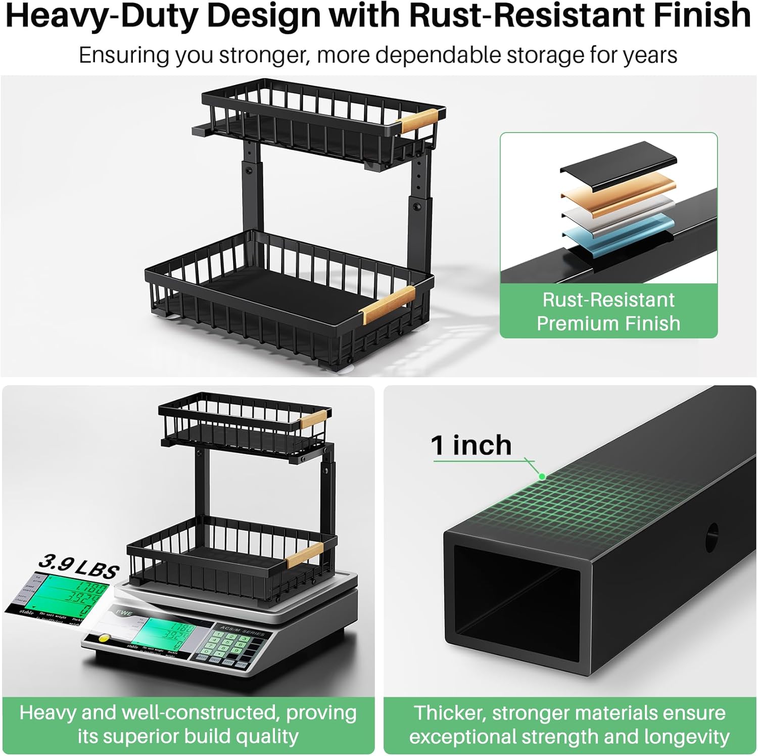 Kitstorack Under Sink Organizer, 2 Tier Under the Sink Storage, Slide out Pull out Cabinet Organizer Shelf, Metal Sliding Drawer for Kitchen Bathroom Pantry Closet Organization Rack, Black, 2 Pack - Image 5