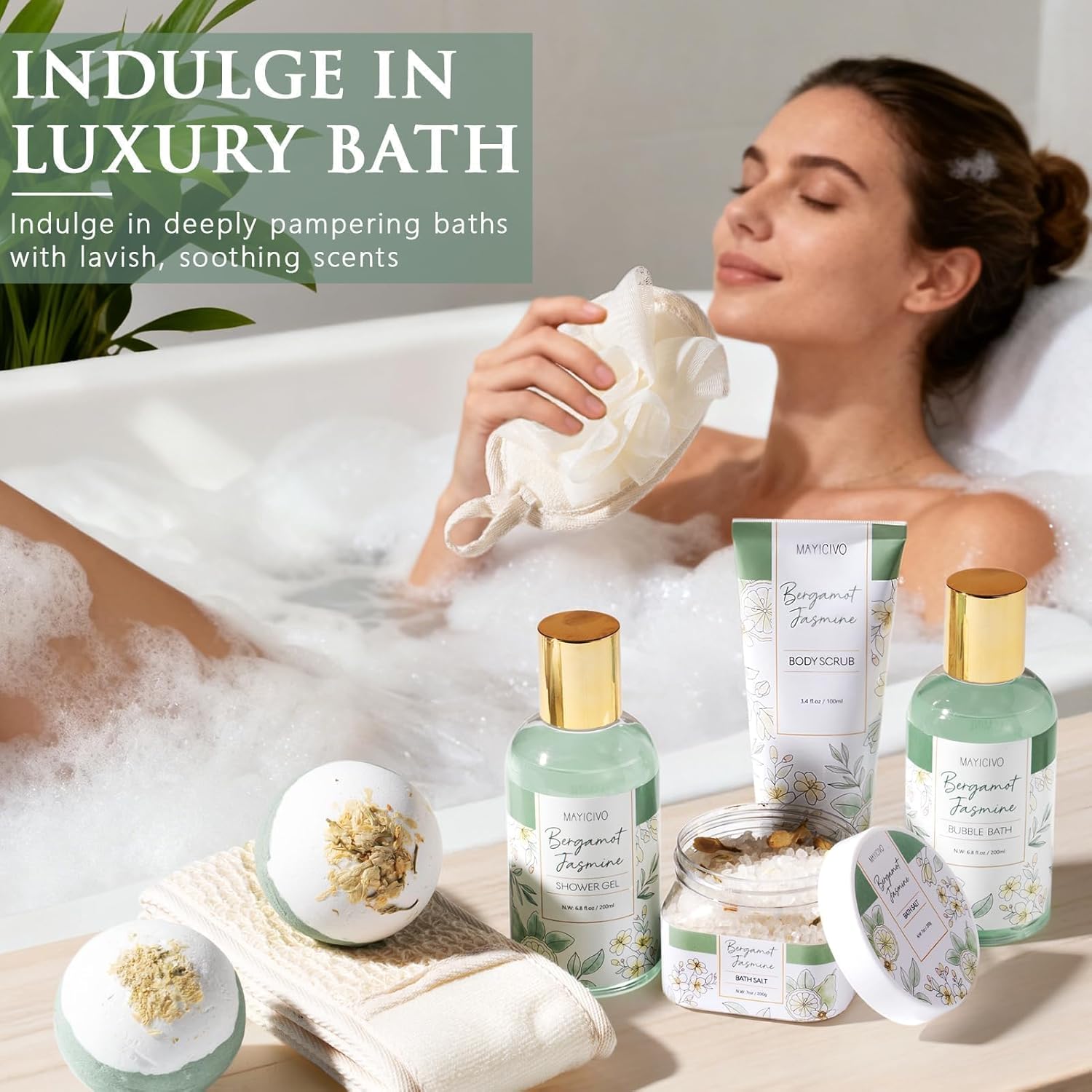 Mothers Day Birthday Gifts for Women, Bergamot Jasmine Relaxing Spa Gift Baskets for Women Self Care Package Bath Gift Set, Home Bath and Body Kit Pampering Gifts for Womens Her Mom Friend Sister Wife - Image 8