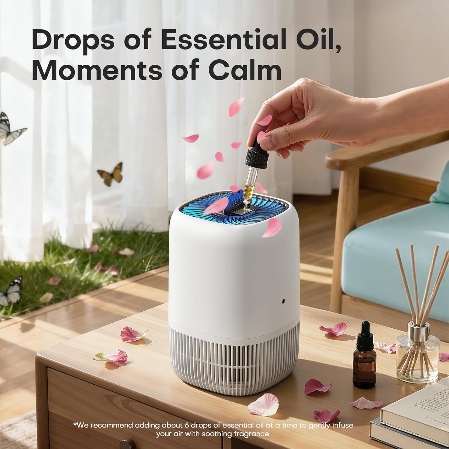 Air Purifiers for Home with High Efficiency Filter Up to 1076 Ft² for Pet Hair, Odors, Pollen, Smoke, Compact Air Cleaner with 3 Speeds, Timer, Aroma Quiet 360°Intake Filter, White - Image 6