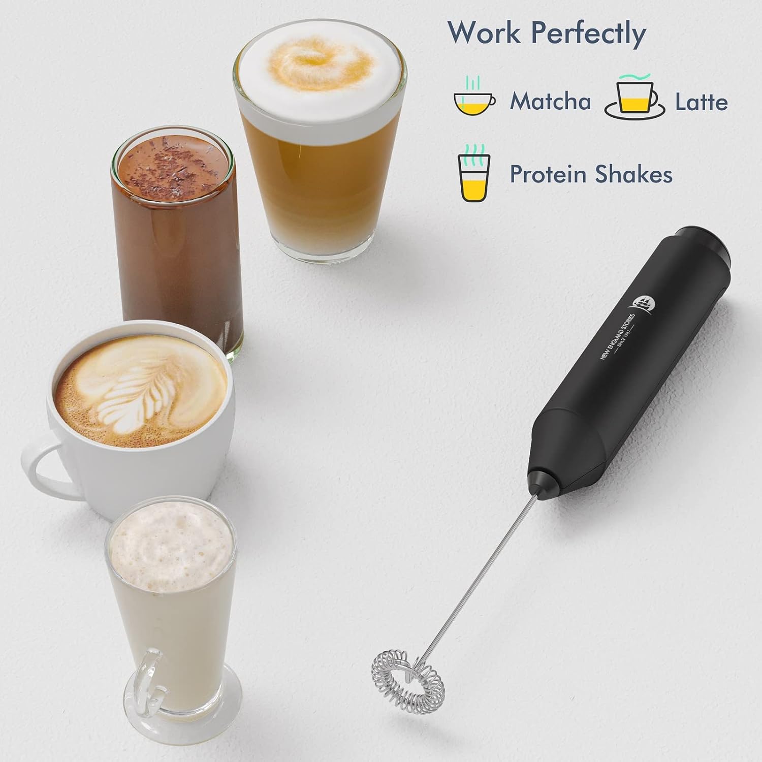 Powerful Milk Frother Wand - Mini Handheld Milk Frother with Stainless Steel Whisk - Battery-Powered Drink Mixer for Coffee, Lattes, Cappuccinos, Matcha - Coffee Enthusiasts Gift - Black - Image 4