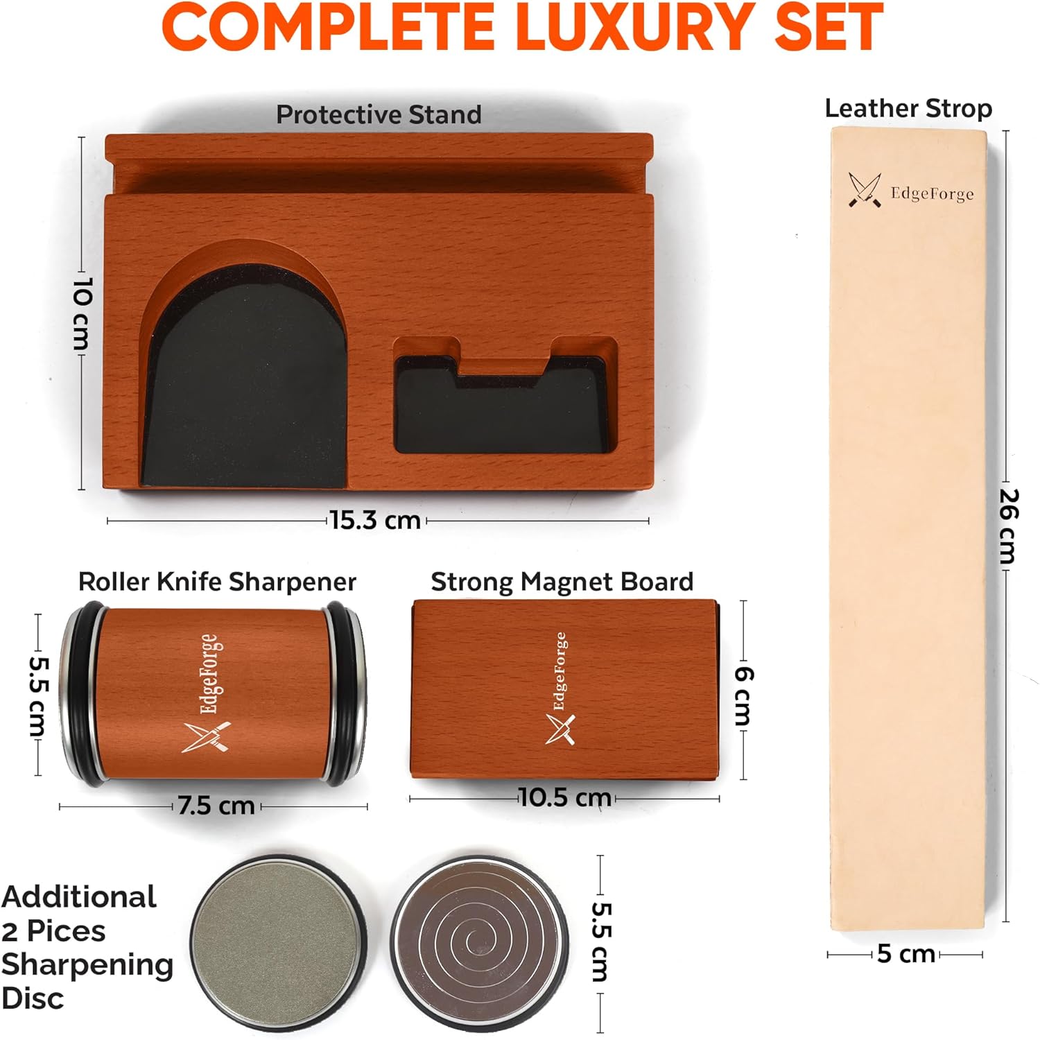 Rolling Knife Sharpener Kit – Diamond & Ceramic Knife Sharpener Set with Magnetic 15° & 20° Angle Guide, 4 Sharpening Discs, Leather Strop & Stand, Manual Kitchen Knife Sharpening Tool Gift Set - Image 2