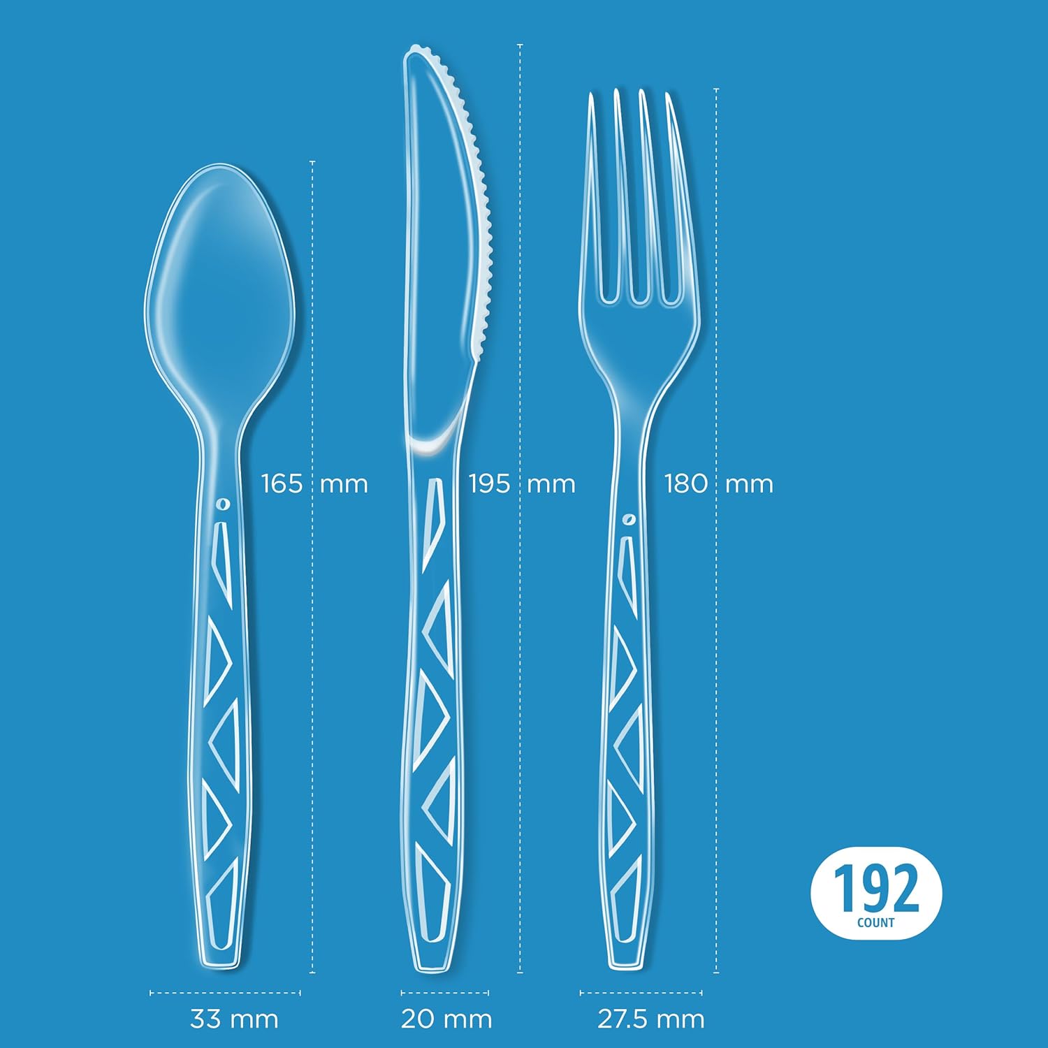 Amazon Basics Disposable Clear Plastic Cutlery Set, Premium Quality, Strong, 192 Count, Large Combo Pack Forks, Spoons and Knives - Image 3
