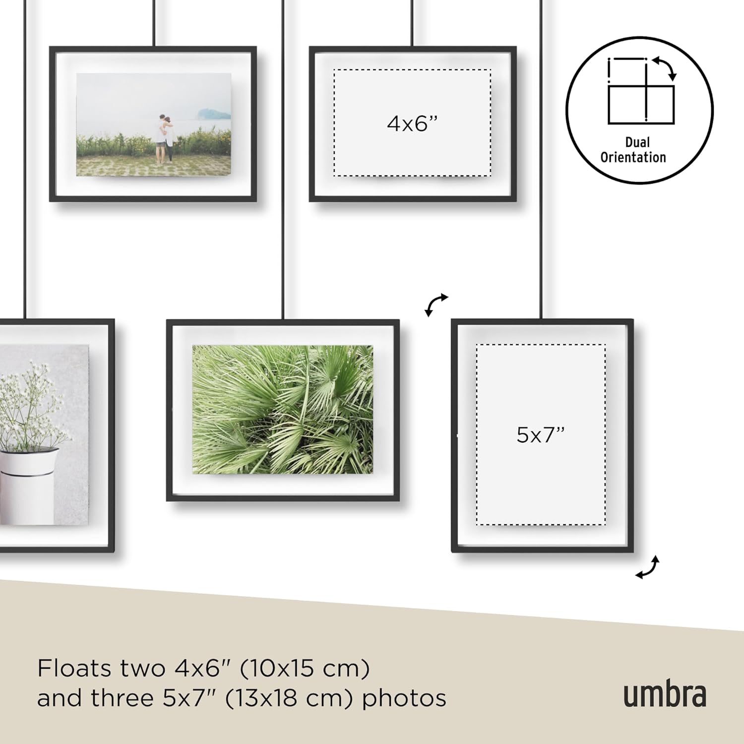 Umbra Exhibit Picture Frame Gallery Set, Adjustable Wall Collage Displays Five Photos (Two 4x6" and Three 5x7"), Set of 5, Black - Image 5