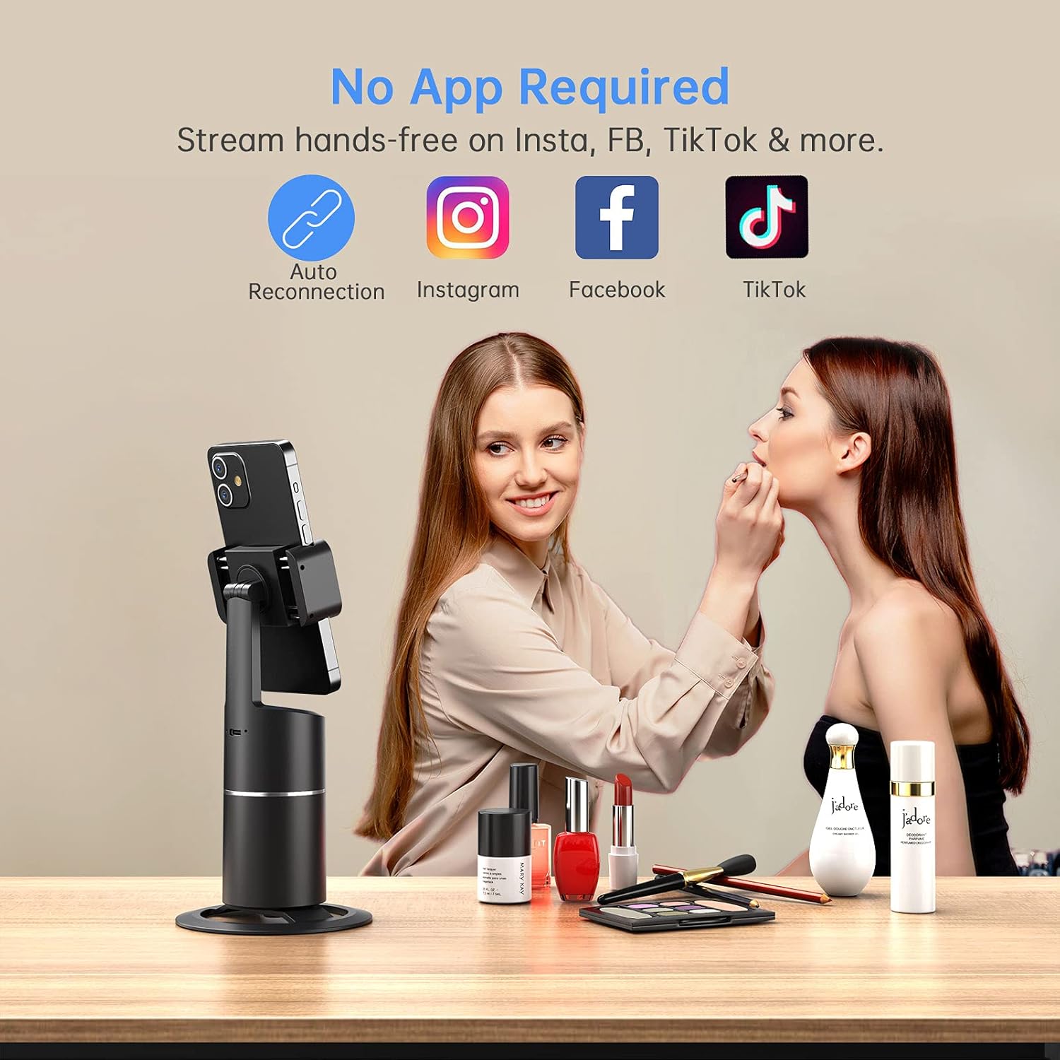 camrola Auto Face Tracking Phone Holder, No App Required, 360° Rotation Face Body Phone Tracking Tripod Smart Shooting Camera Mount for Live Vlog Streaming Video, Rechargeable Battery-Black - Image 4