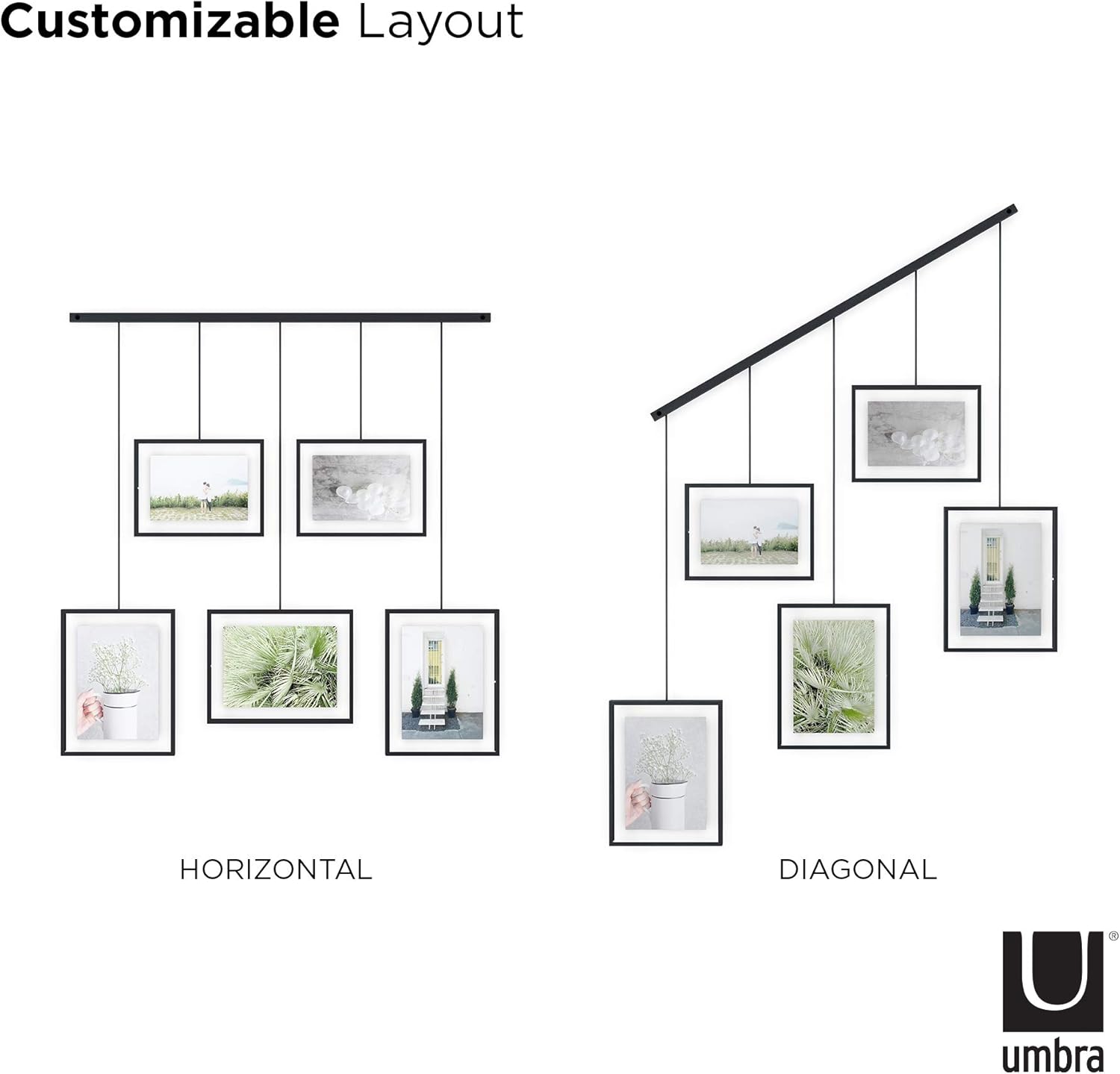 Umbra Exhibit Picture Frame Gallery Set, Adjustable Wall Collage Displays Five Photos (Two 4x6" and Three 5x7"), Set of 5, Black - Image 8