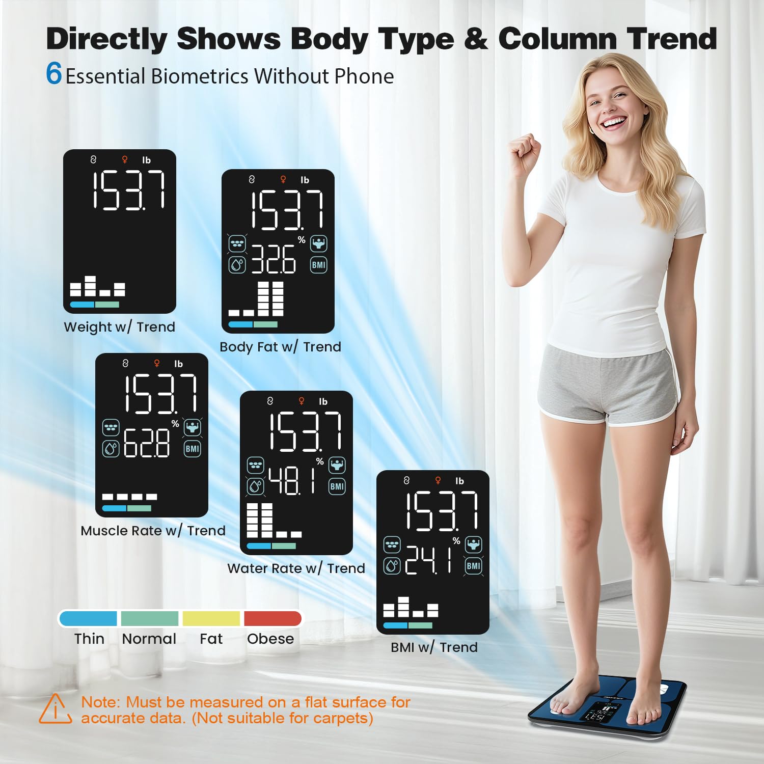 ABLEGRID Smart Bathroom Scale for Body Weight, Digital Body Fat Scale with LED Column Trend Display, BMI,Muscle Mass,Body Type, Accurate Home Weighing Scale for People with APP-Free Mode, 400lb - Image 2