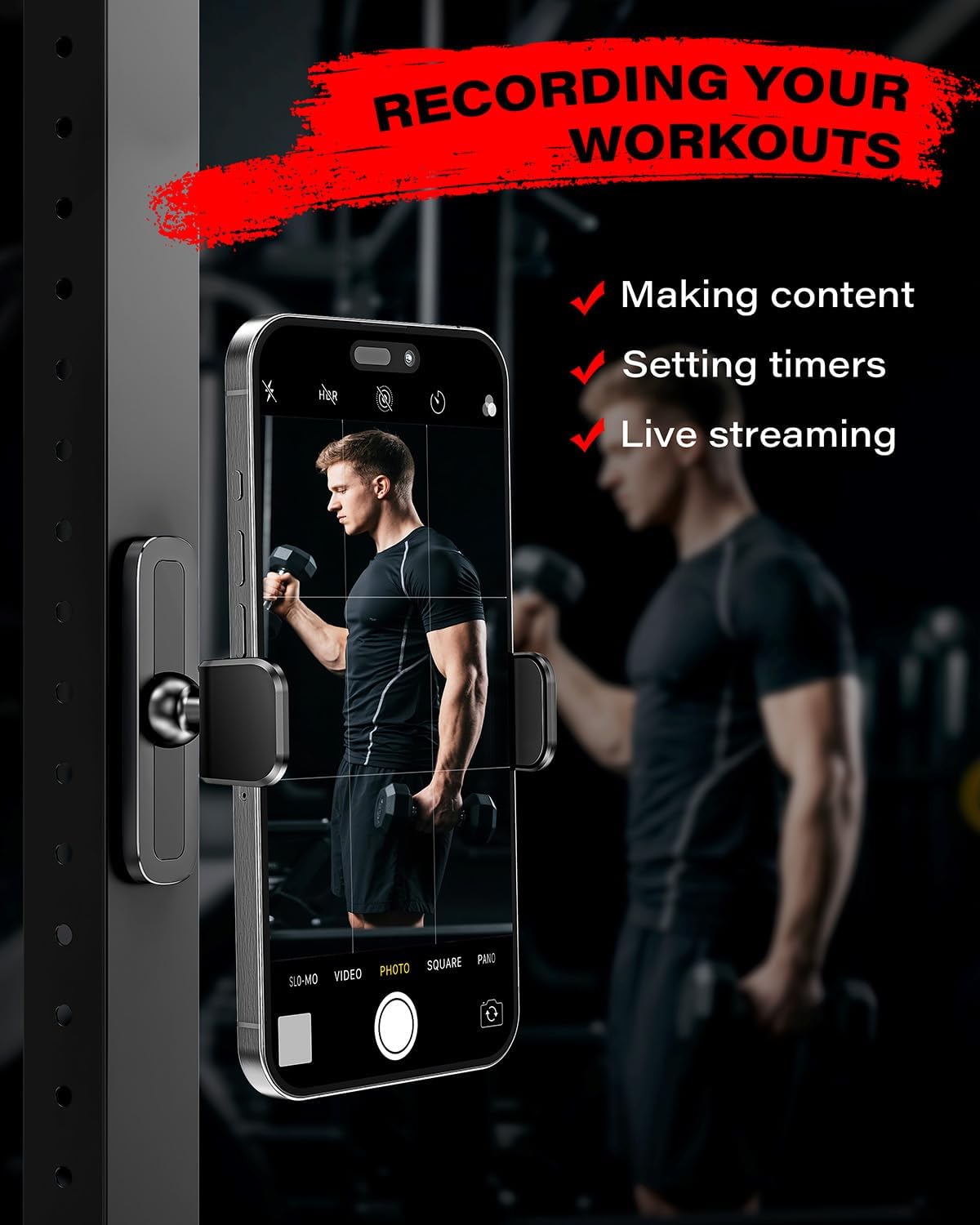 APPS2Car Magnetic Phone Holder for Gym, Alloy Base and Joint for Strong Hold, 360° Adjustable, Compatible with 4.7-6.5 Inch iPhone & Android Phones, Gym Accessories Gift for Men Women - Image 4