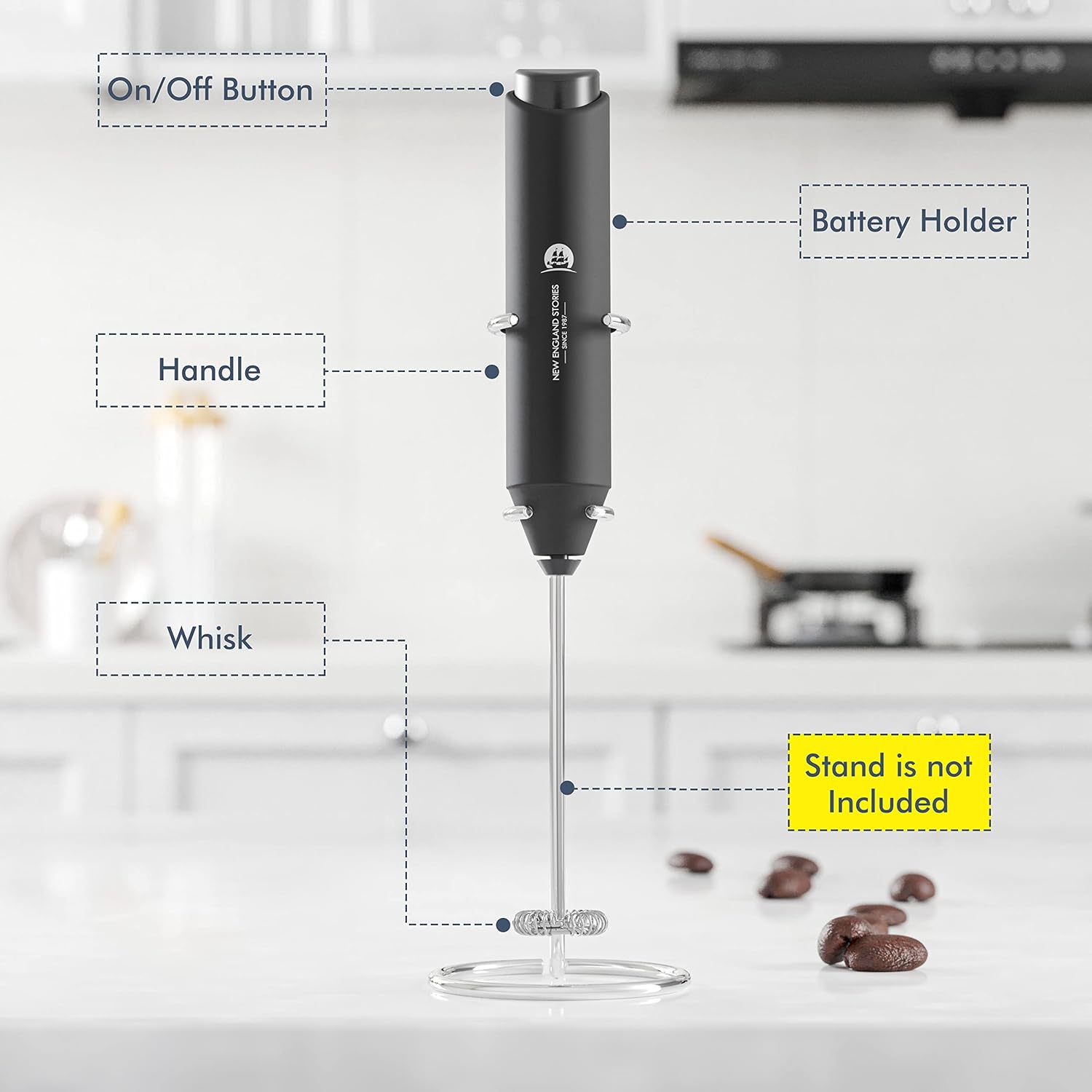 Powerful Milk Frother Wand - Mini Handheld Milk Frother with Stainless Steel Whisk - Battery-Powered Drink Mixer for Coffee, Lattes, Cappuccinos, Matcha - Coffee Enthusiasts Gift - Black - Image 5